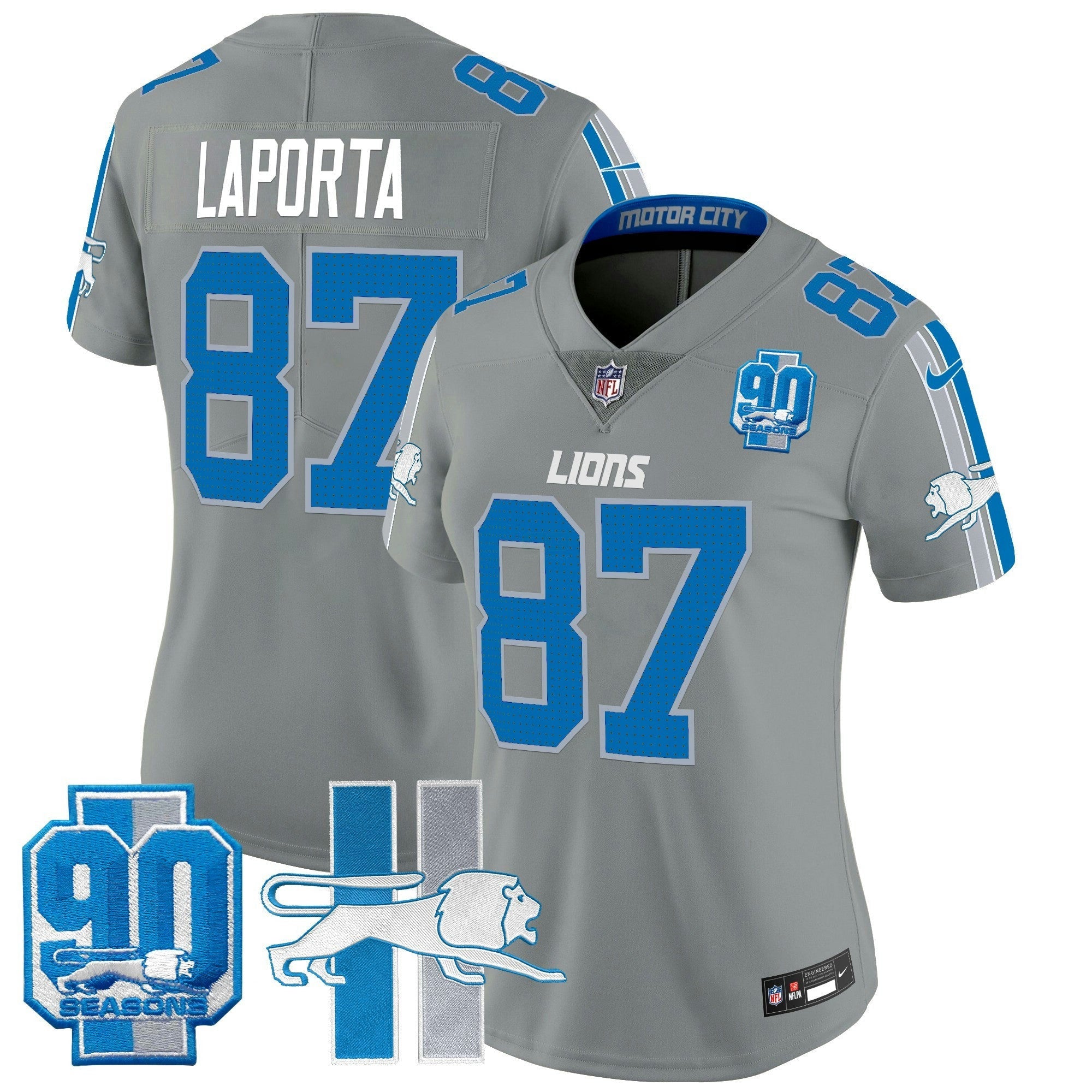 Camisa NFL Women’s Detroit Throwback 90th Year Patch Vapor Limited Jersey