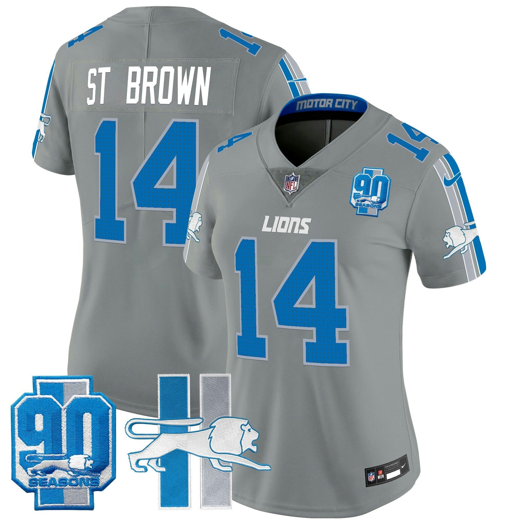 Camisa NFL Women’s Detroit Throwback 90th Year Patch Vapor Limited Jersey