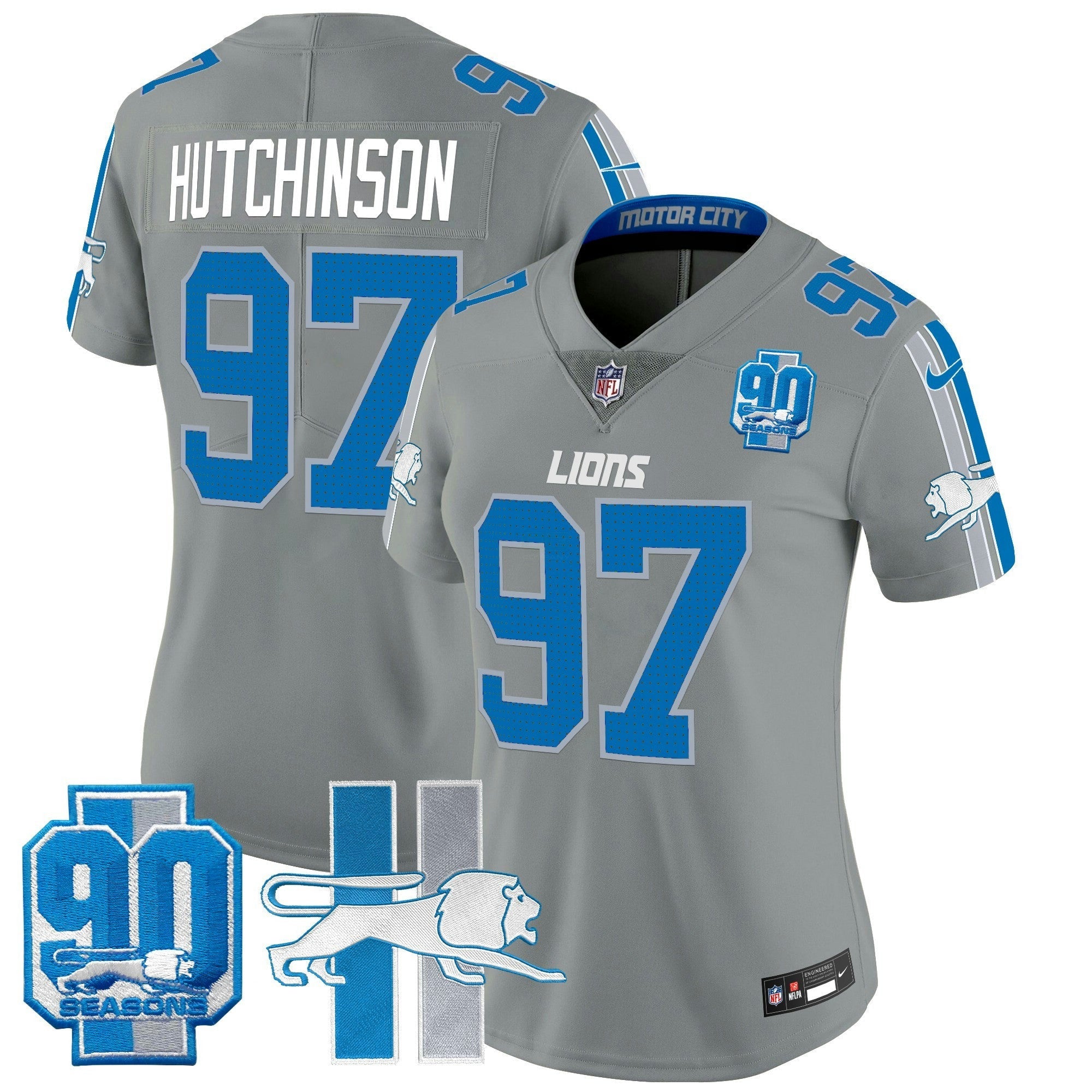 Camisa NFL Women’s Detroit Throwback 90th Year Patch Vapor Limited Jersey
