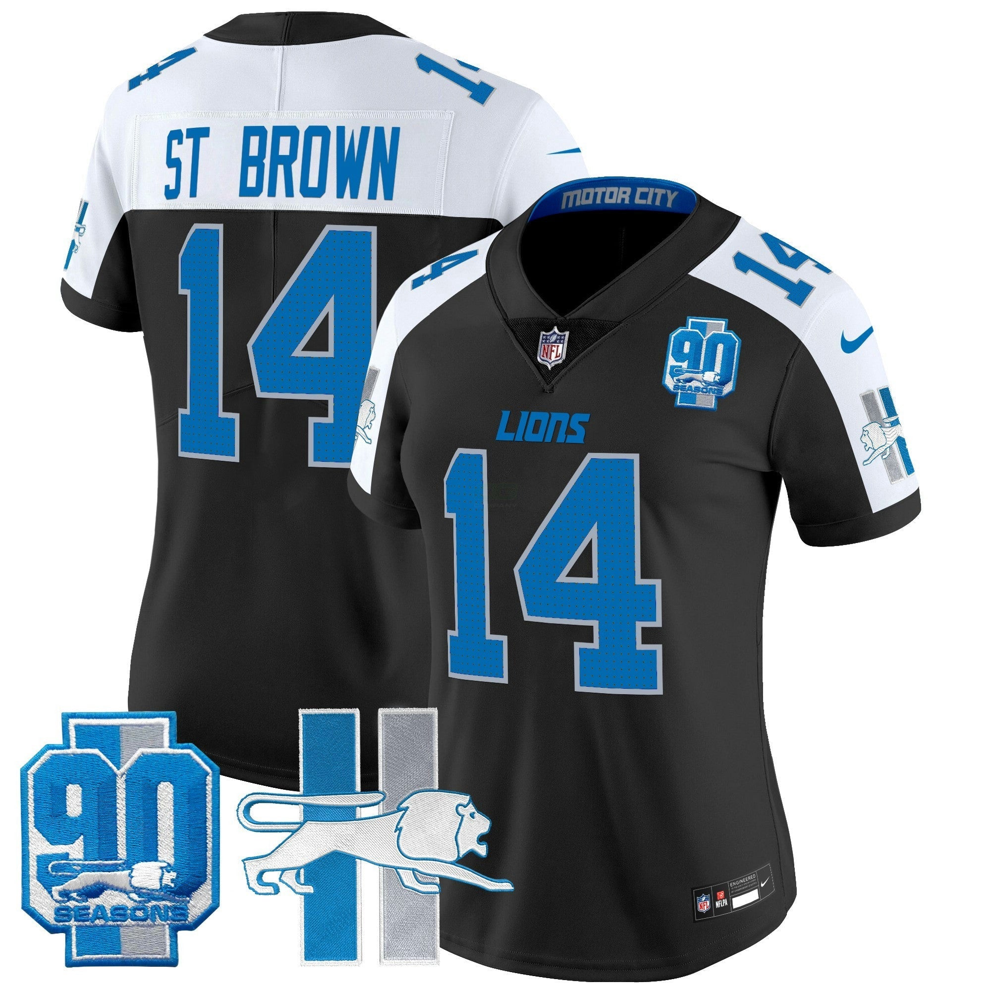 Camisa NFL Women’s Detroit Throwback 90th Year Patch Vapor Limited Jersey