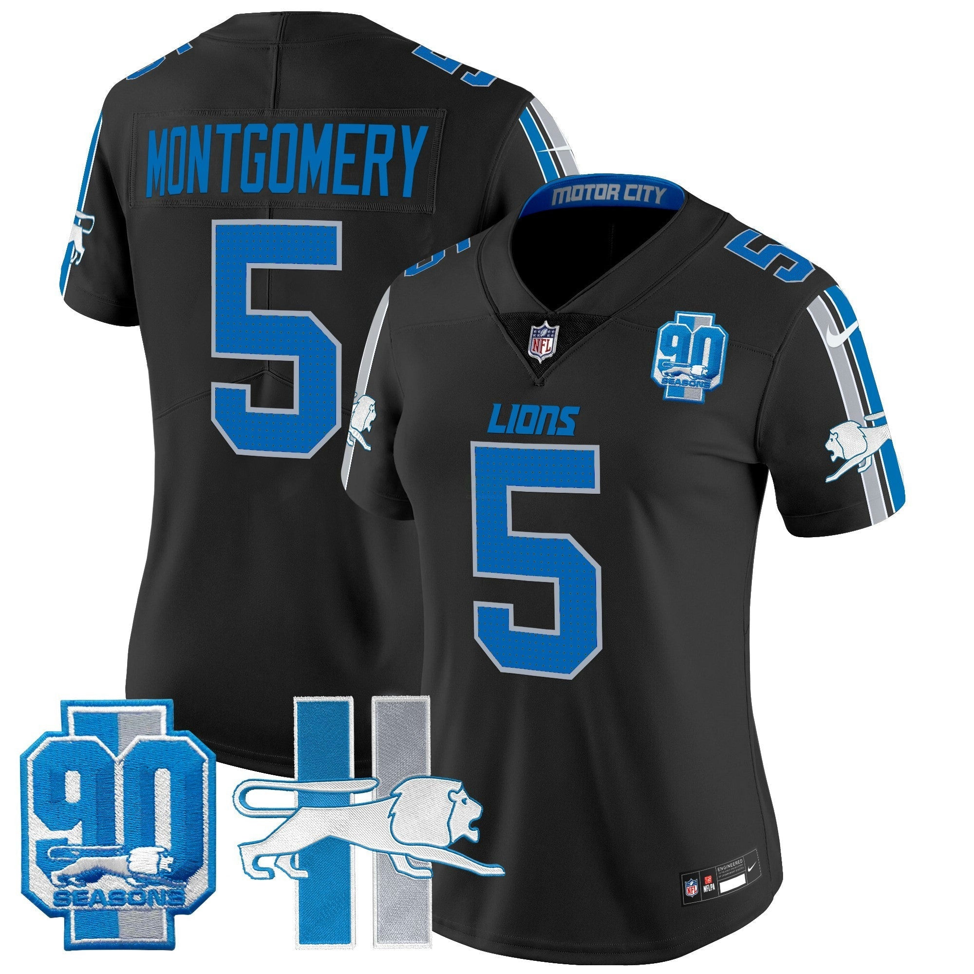 Camisa NFL Women’s Detroit Throwback 90th Year Patch Vapor Limited Jersey