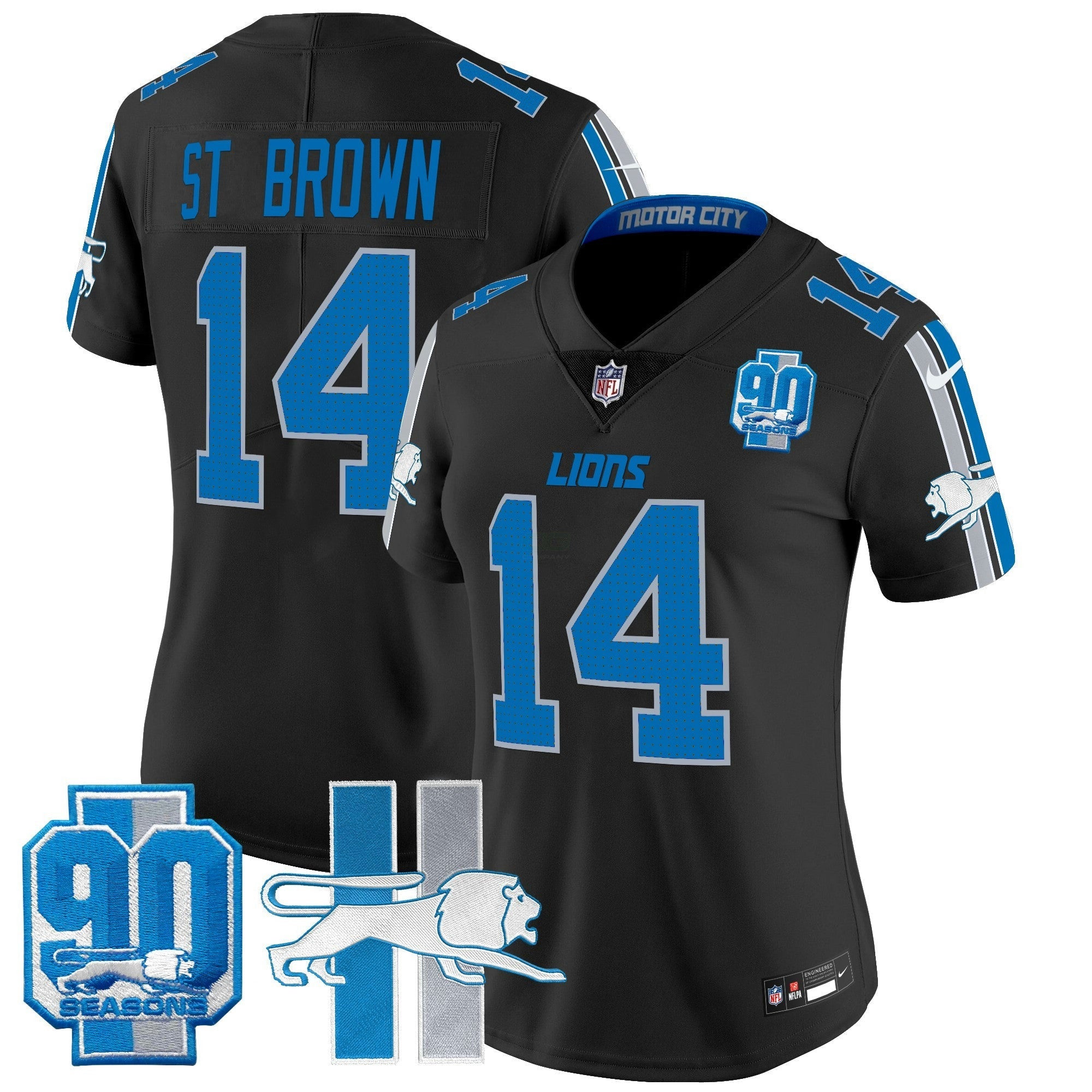 Camisa NFL Women’s Detroit Throwback 90th Year Patch Vapor Limited Jersey