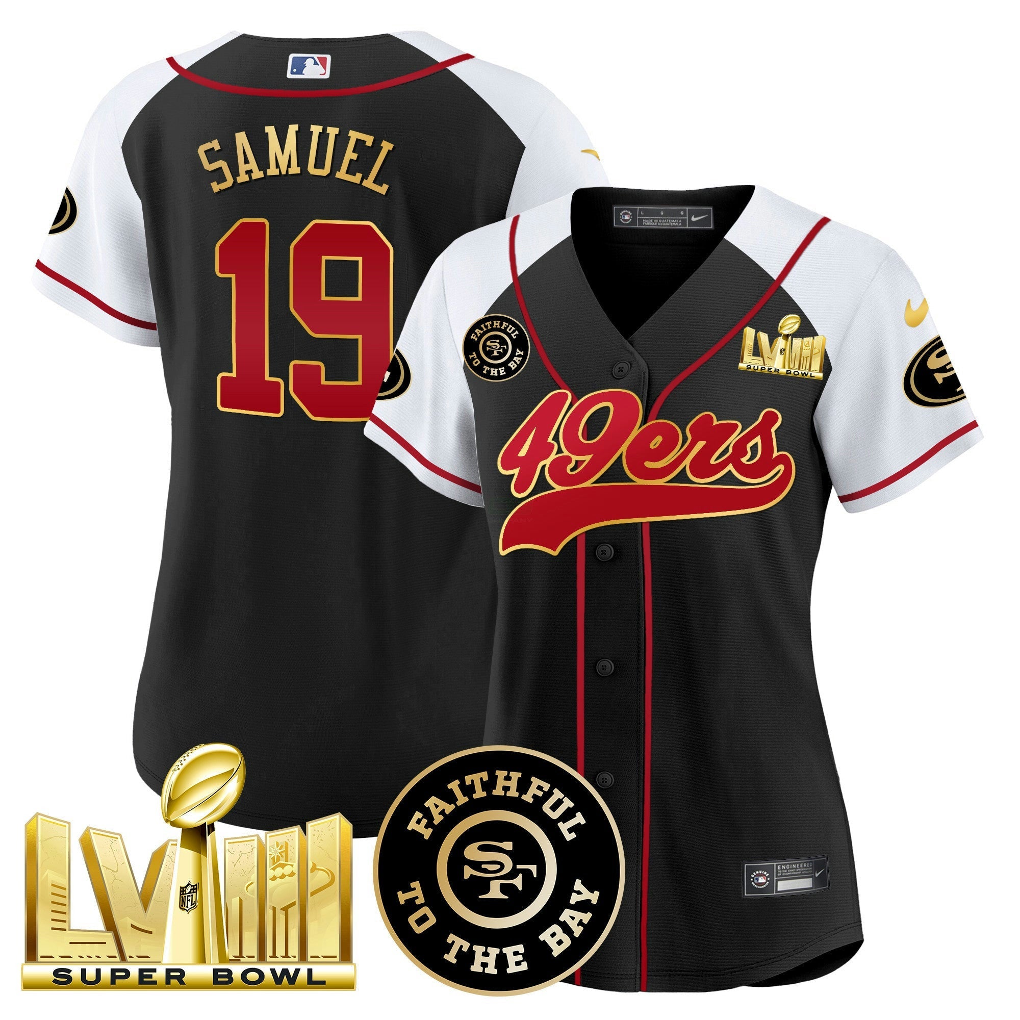 Camisa NFL Women’s Faithful & Super Bowl LVIII Dourada Patch Jersey