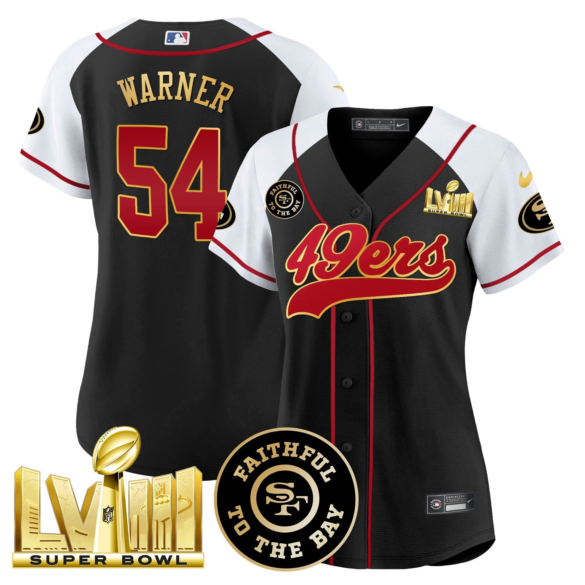 Camisa NFL Women’s Faithful & Super Bowl LVIII Dourada Patch Jersey