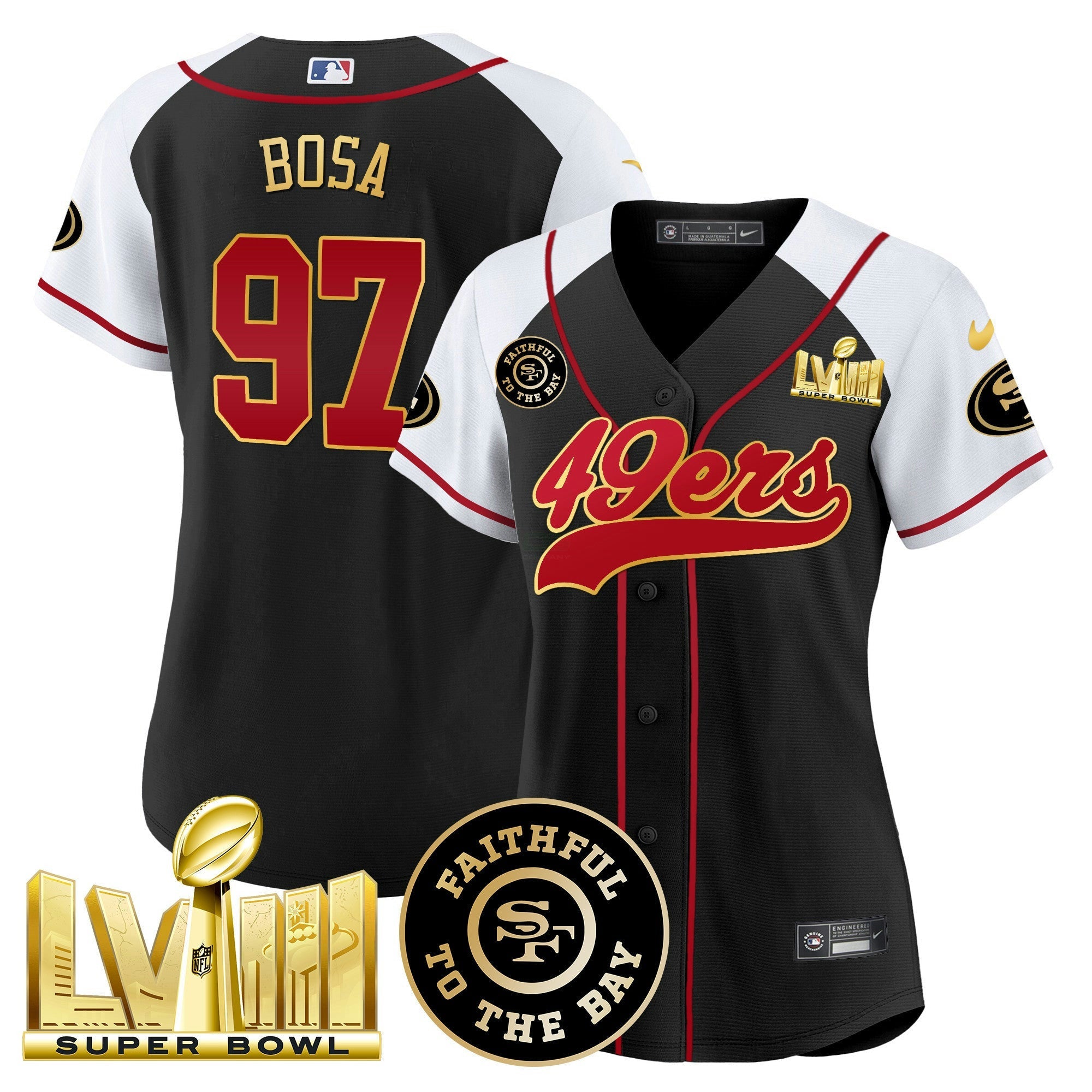 Camisa NFL Women’s Faithful & Super Bowl LVIII Dourada Patch Jersey