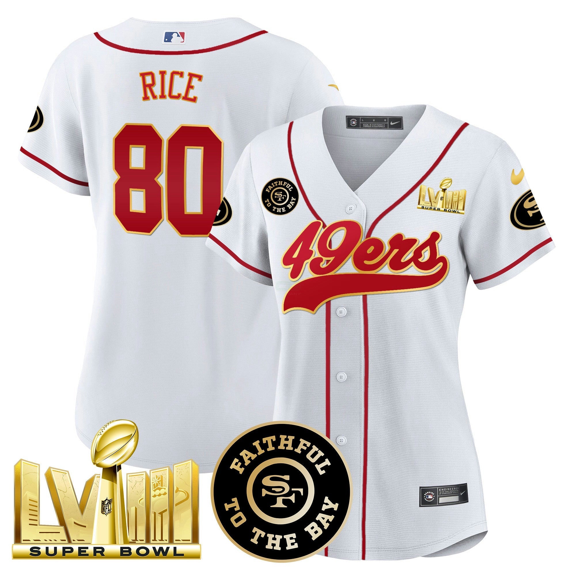 Camisa NFL Women’s Faithful & Super Bowl LVIII Dourada Patch Jersey