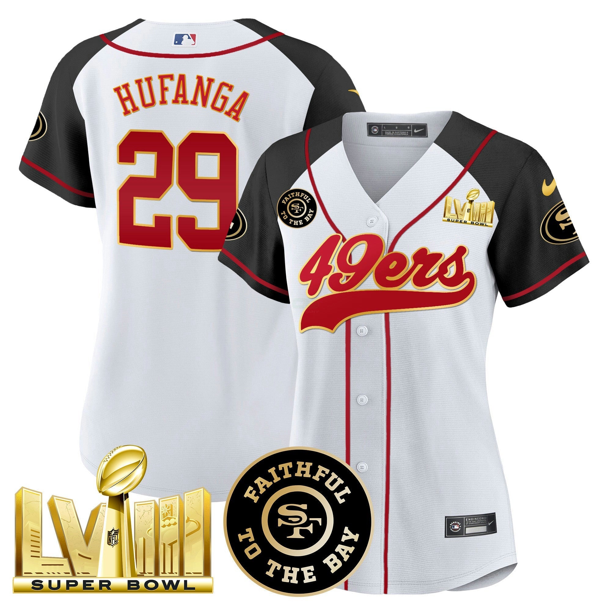 Camisa NFL Women’s Faithful & Super Bowl LVIII Dourada Patch Jersey