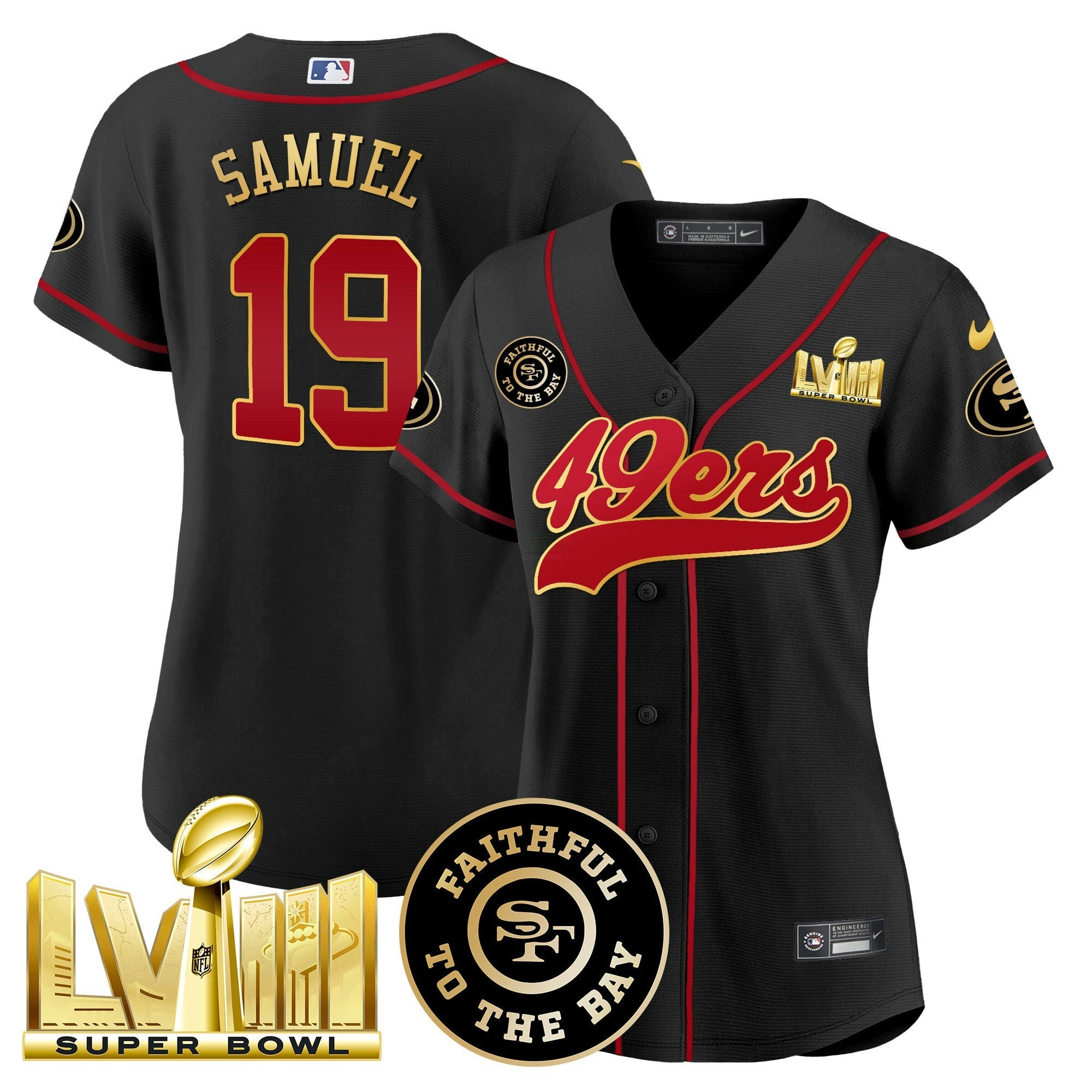 Camisa NFL Women’s Faithful & Super Bowl LVIII Dourada Patch Jersey