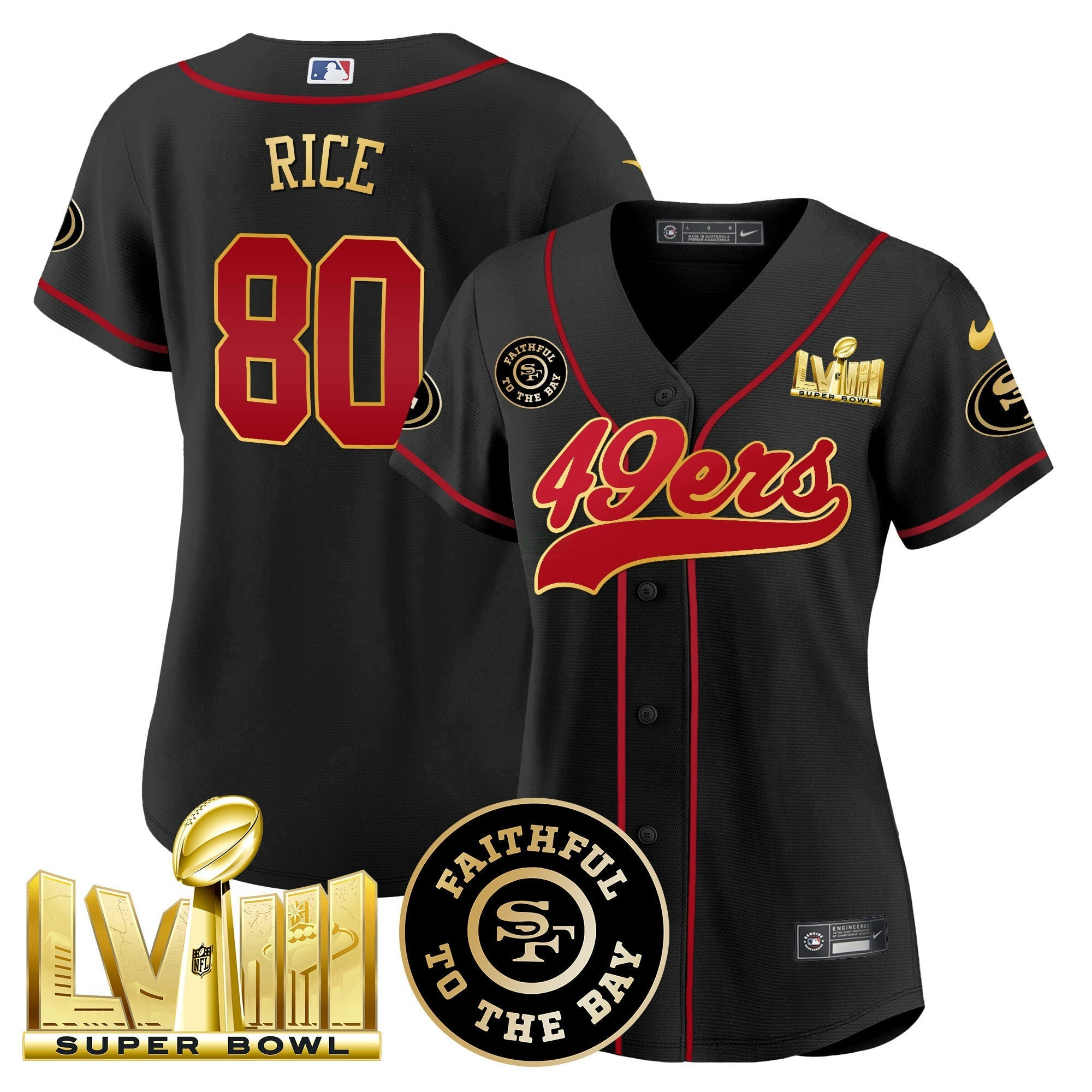 Camisa NFL Women’s Faithful & Super Bowl LVIII Dourada Patch Jersey
