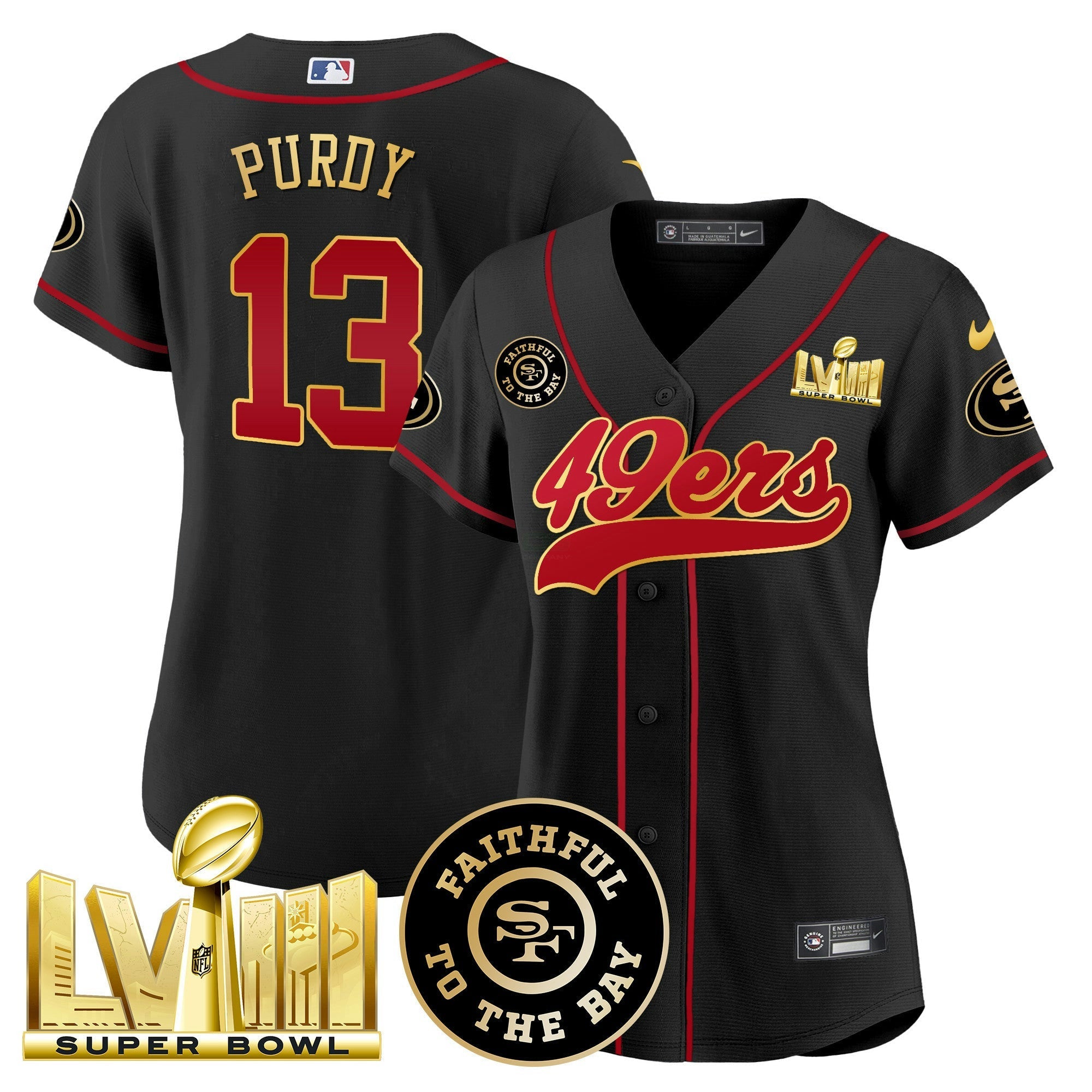 Camisa NFL Women’s Faithful & Super Bowl LVIII Dourada Patch Jersey