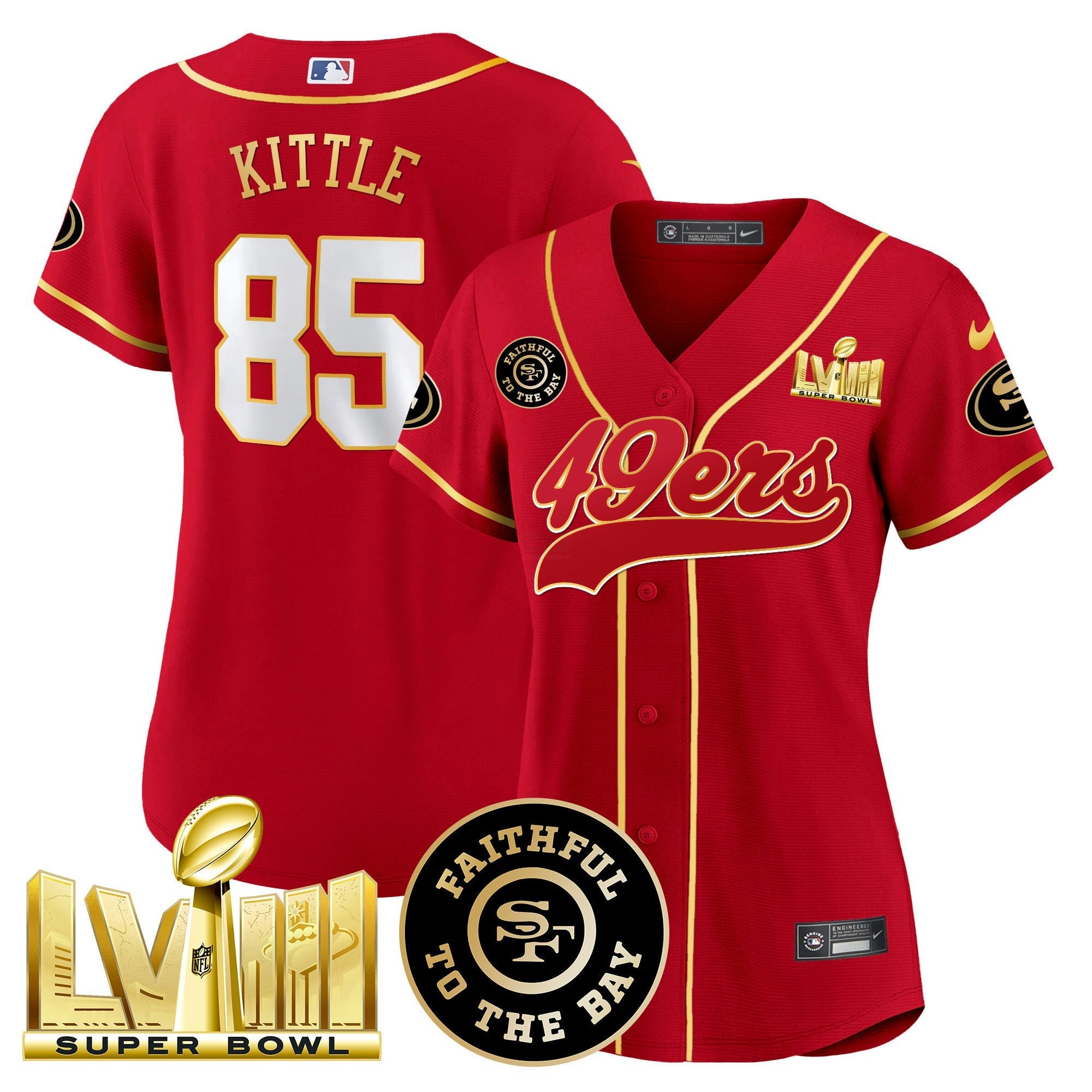 Camisa NFL Women’s Faithful & Super Bowl LVIII Dourada Patch Jersey