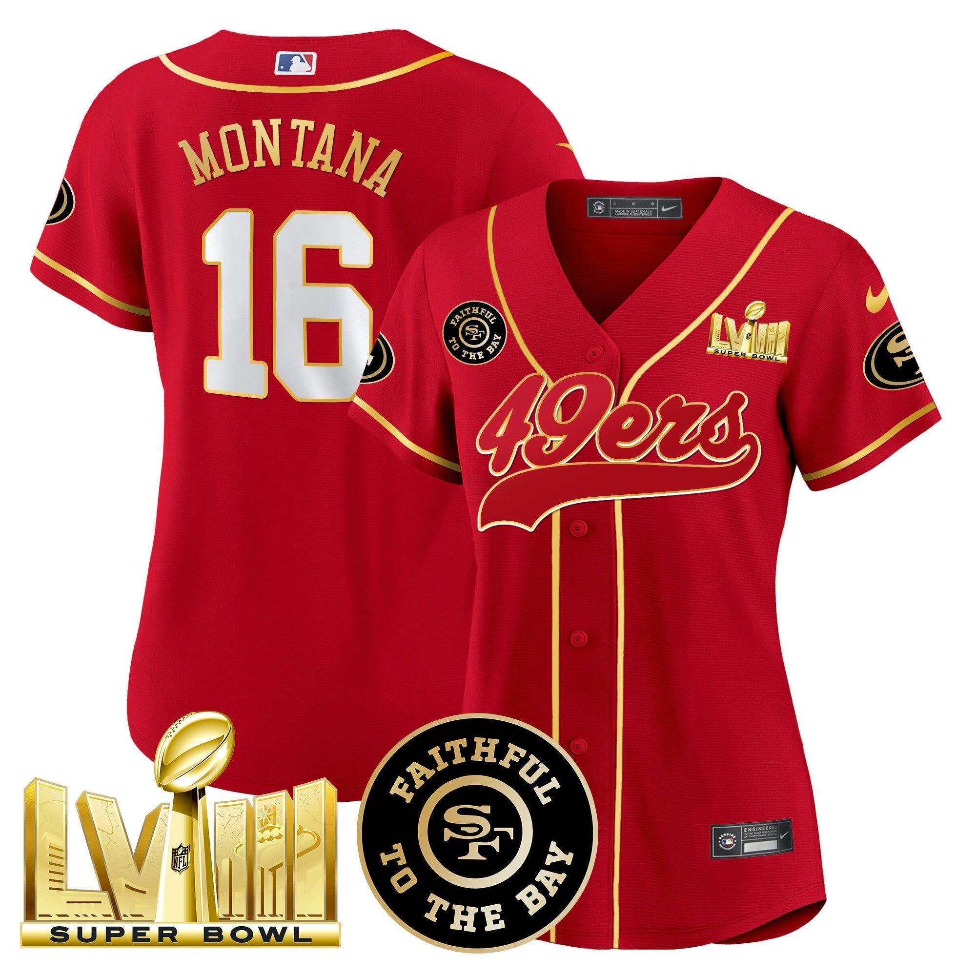 Camisa NFL Women’s Faithful & Super Bowl LVIII Dourada Patch Jersey