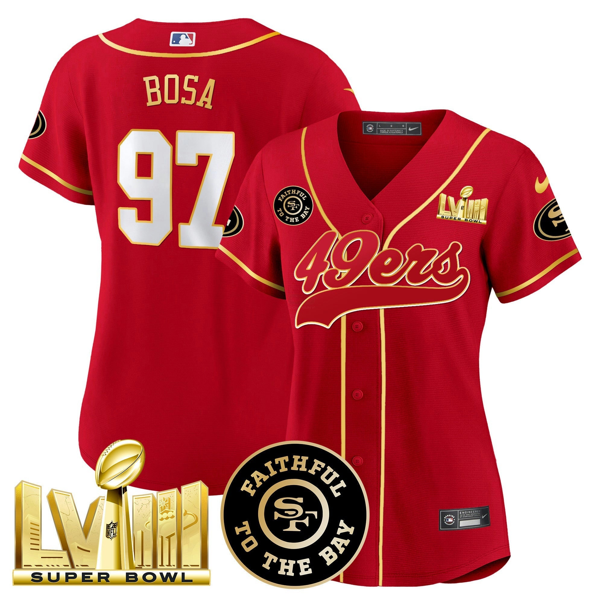 Camisa NFL Women’s Faithful & Super Bowl LVIII Dourada Patch Jersey