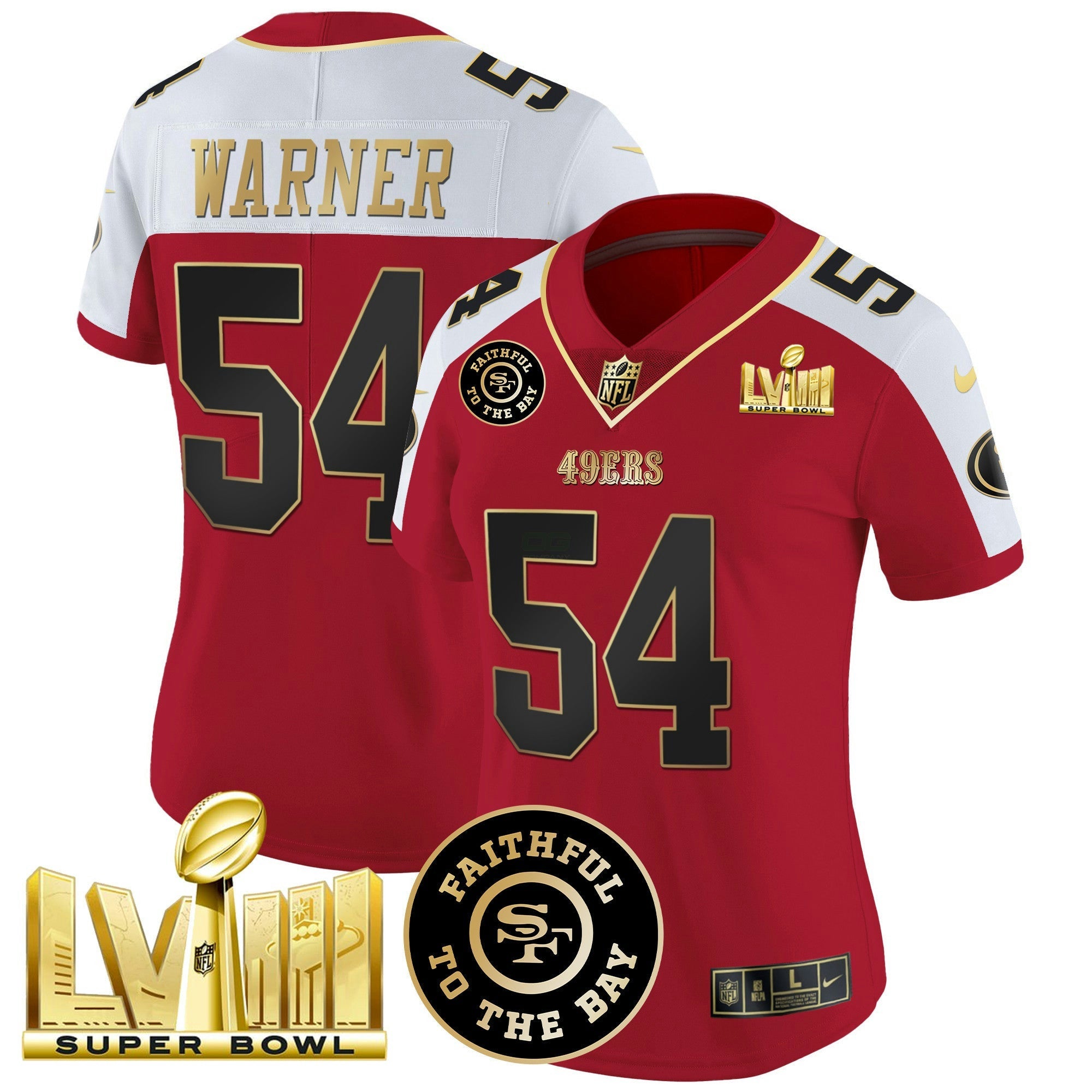 Camisa NFL Women’s Faithful & Super Bowl LVIII Dourada Patch Vapor Jersey