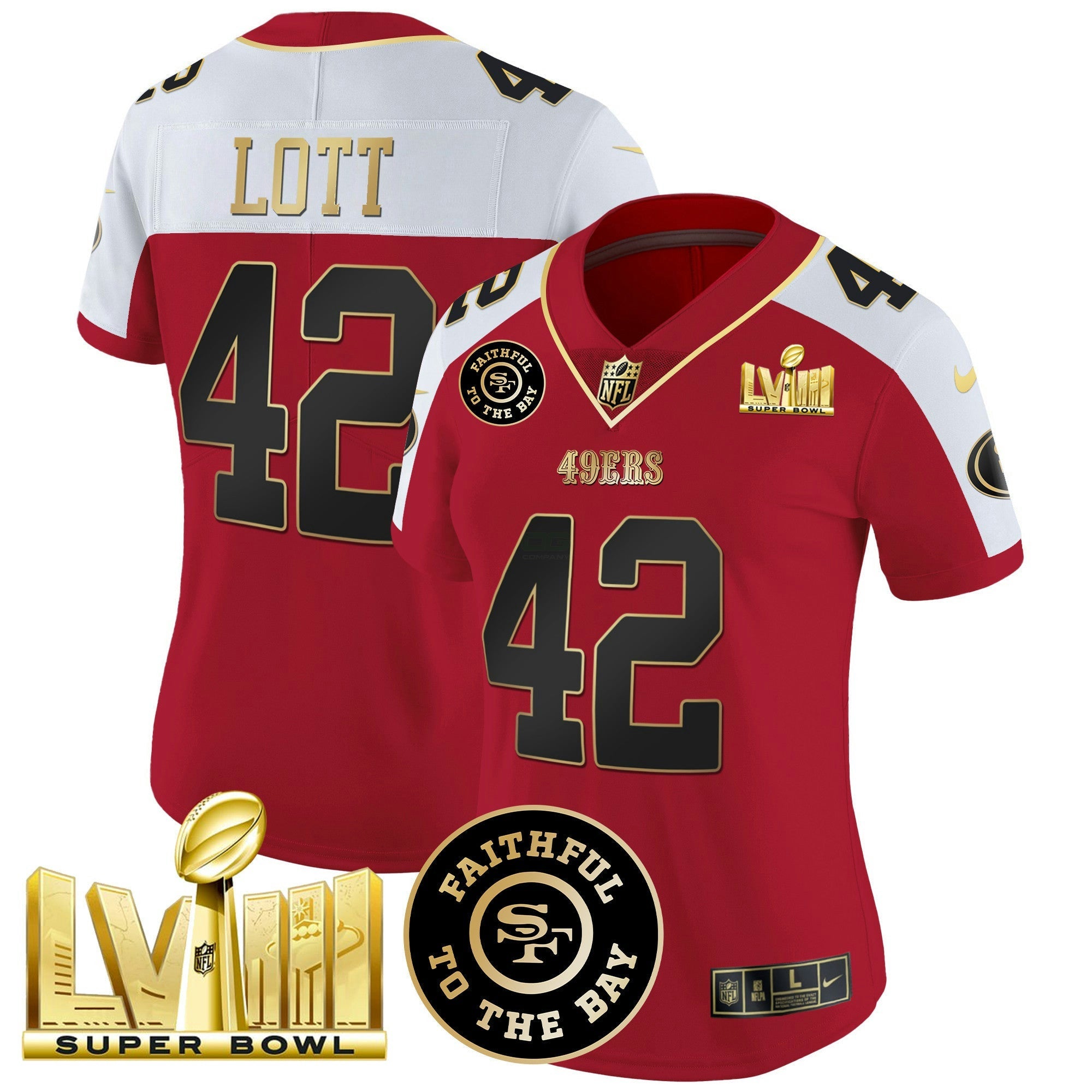 Camisa NFL Women’s Faithful & Super Bowl LVIII Dourada Patch Vapor Jersey