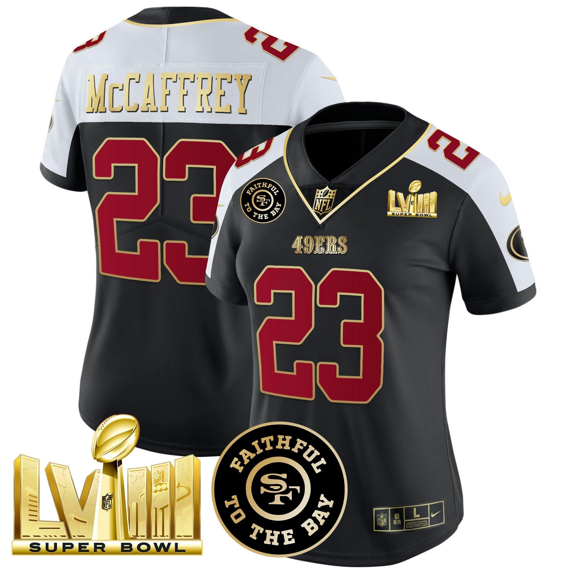 Camisa NFL Women’s Faithful & Super Bowl LVIII Dourada Patch Vapor Jersey