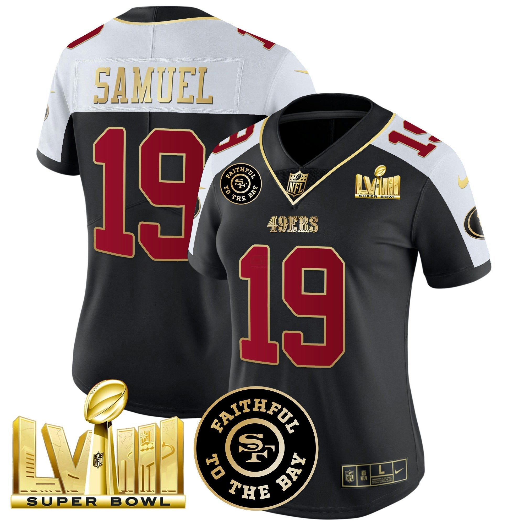 Camisa NFL Women’s Faithful & Super Bowl LVIII Dourada Patch Vapor Jersey
