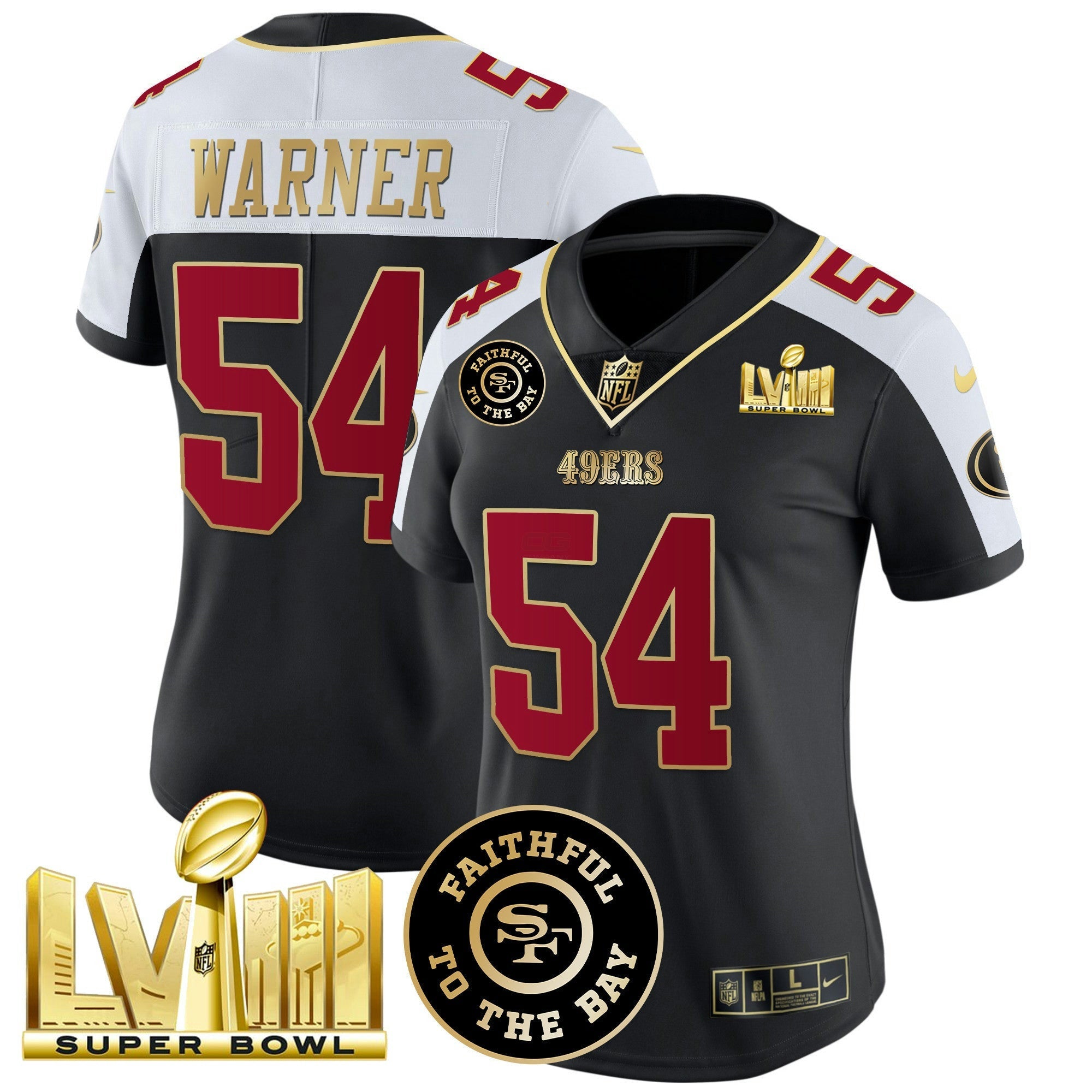 Camisa NFL Women’s Faithful & Super Bowl LVIII Dourada Patch Vapor Jersey