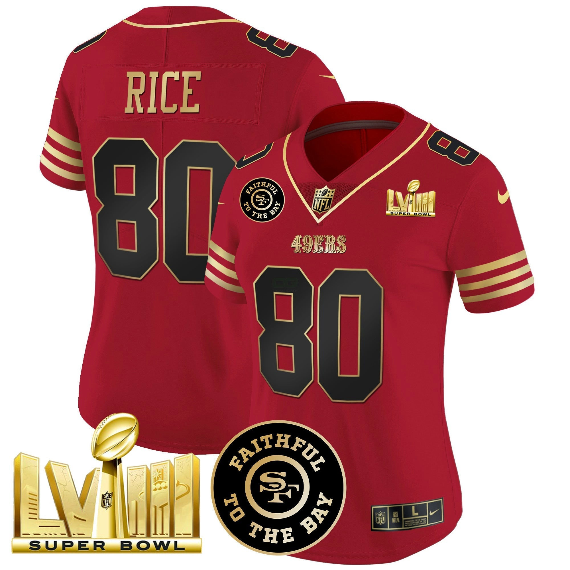 Camisa NFL Women’s Faithful & Super Bowl LVIII Dourada Patch Vapor Jersey