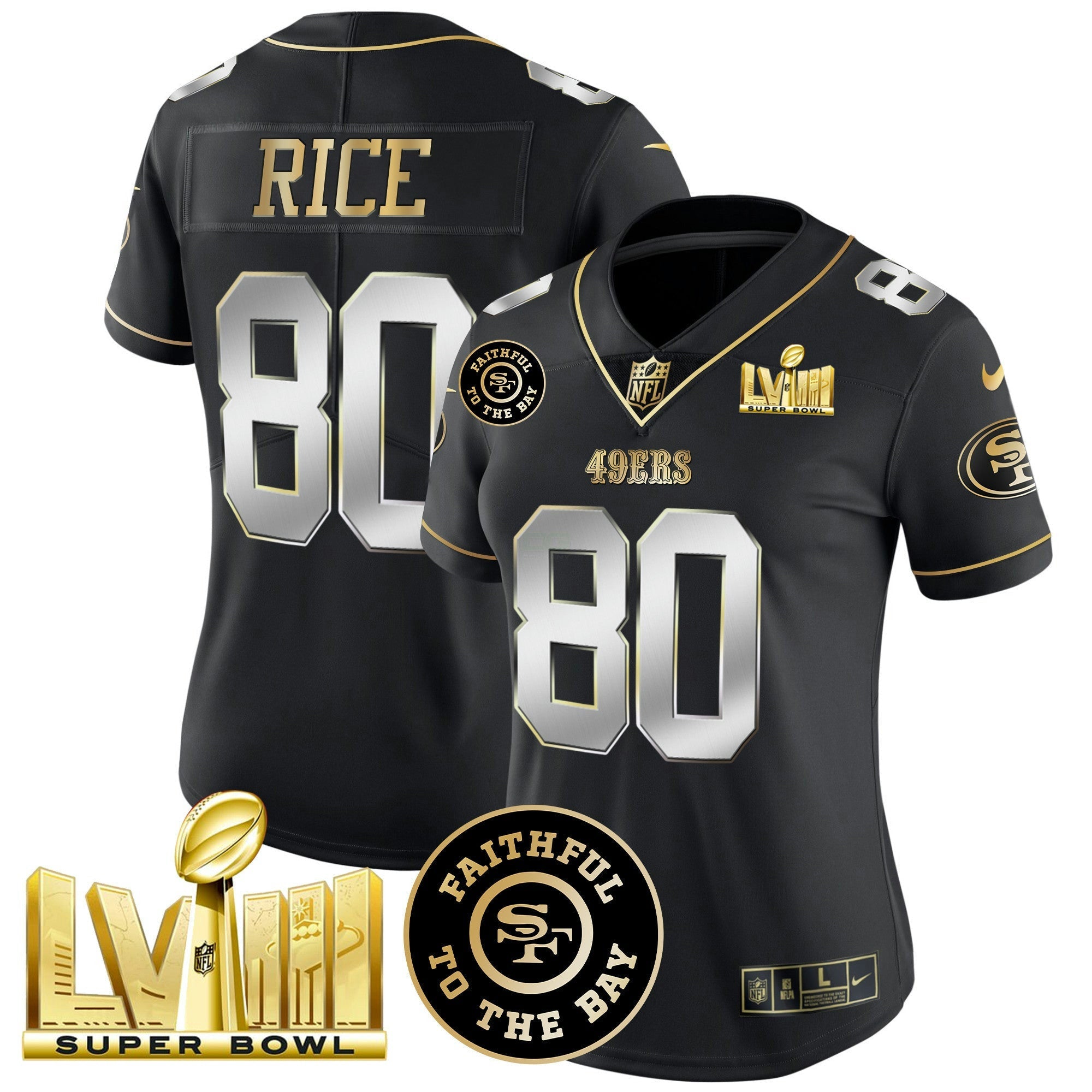 Camisa NFL Women’s Faithful & Super Bowl LVIII Dourada Patch Vapor Jersey
