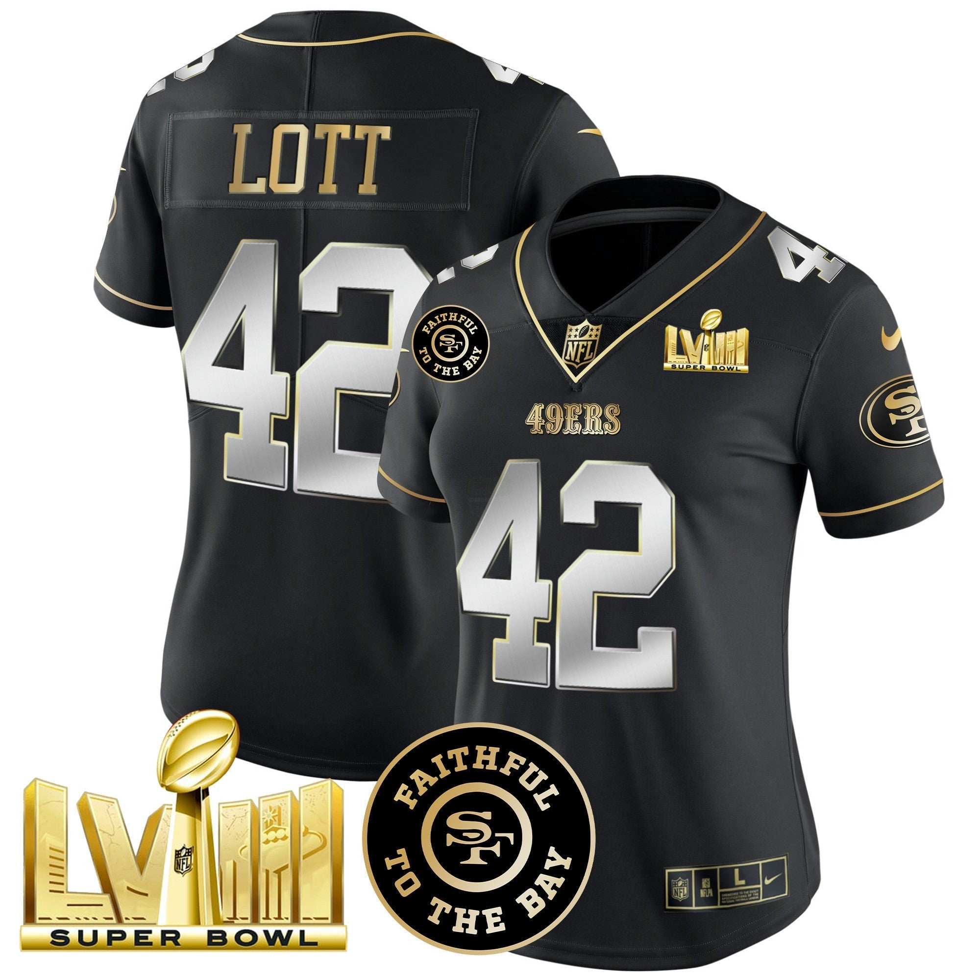 Camisa NFL Women’s Faithful & Super Bowl LVIII Dourada Patch Vapor Jersey