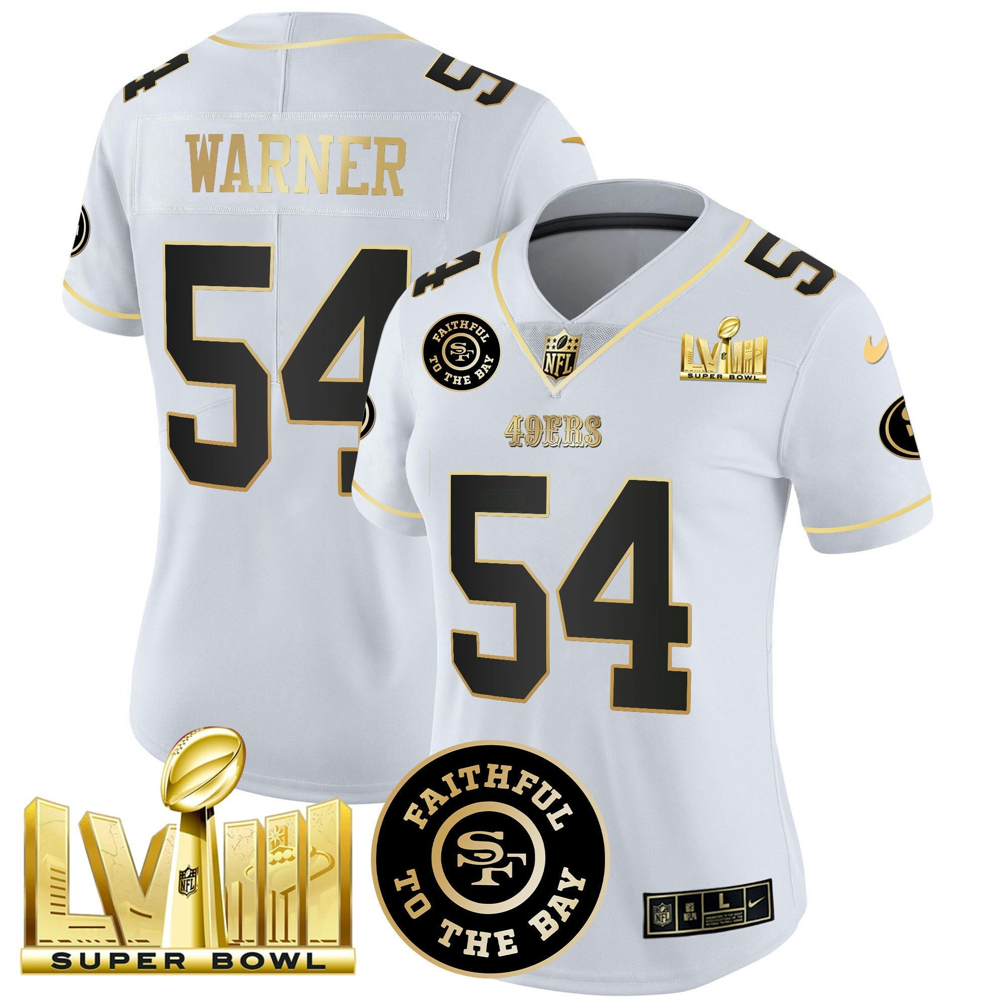 Camisa NFL Women’s Faithful & Super Bowl LVIII Dourada Patch Vapor Jersey V2