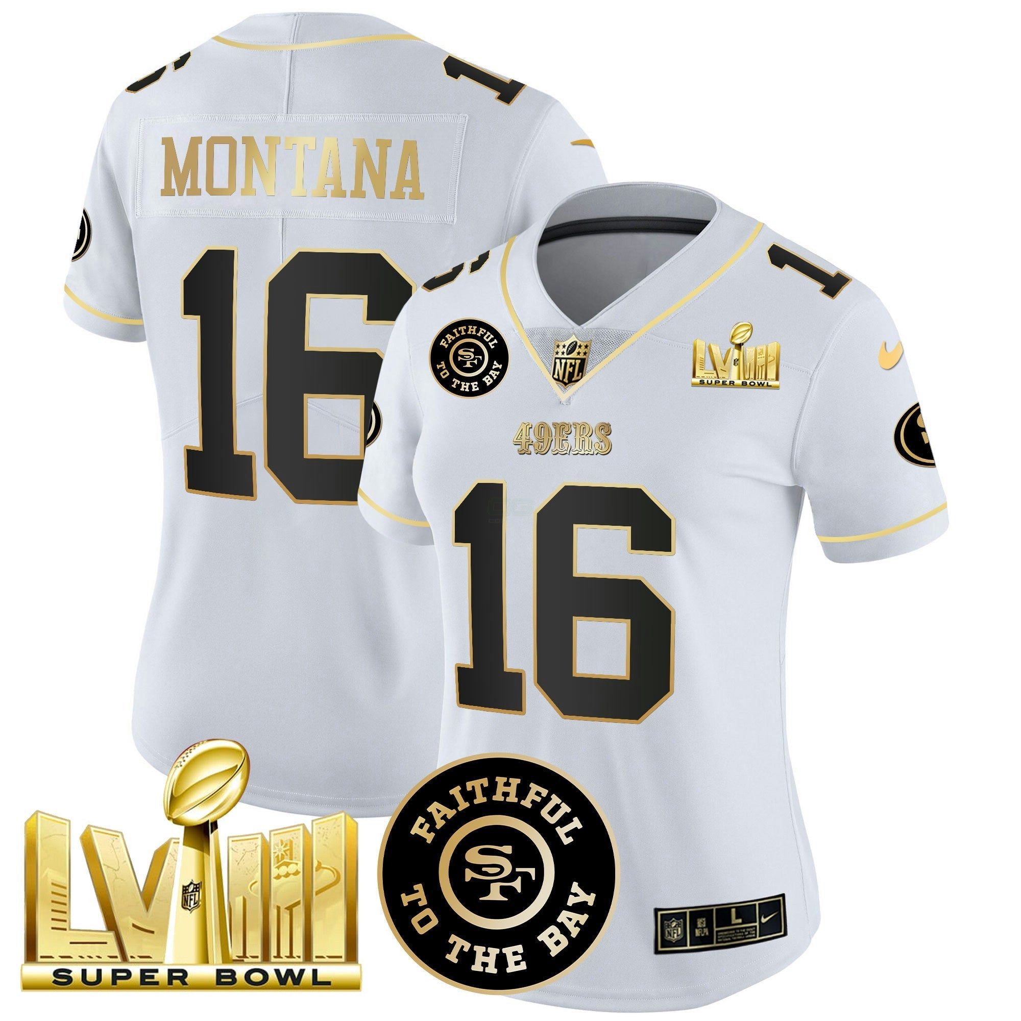Camisa NFL Women’s Faithful & Super Bowl LVIII Dourada Patch Vapor Jersey V2