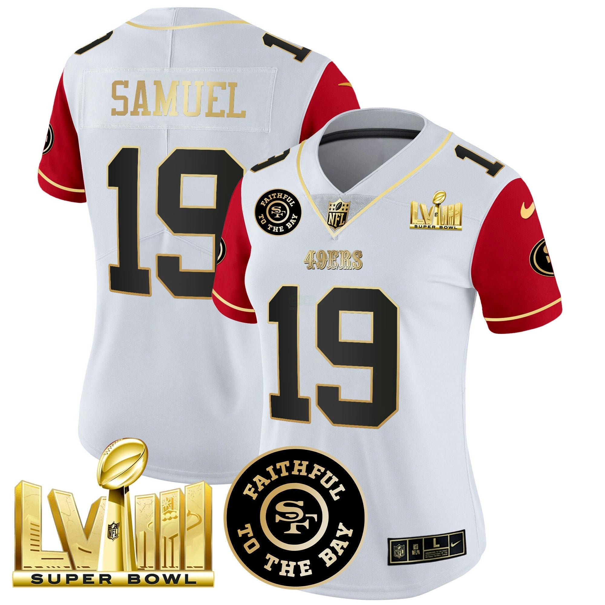 Camisa NFL Women’s Faithful & Super Bowl LVIII Dourada Patch Vapor Jersey V2