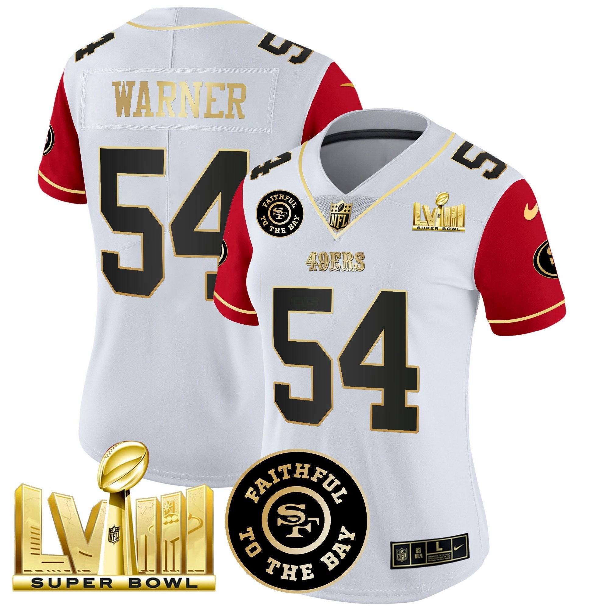 Camisa NFL Women’s Faithful & Super Bowl LVIII Dourada Patch Vapor Jersey V2