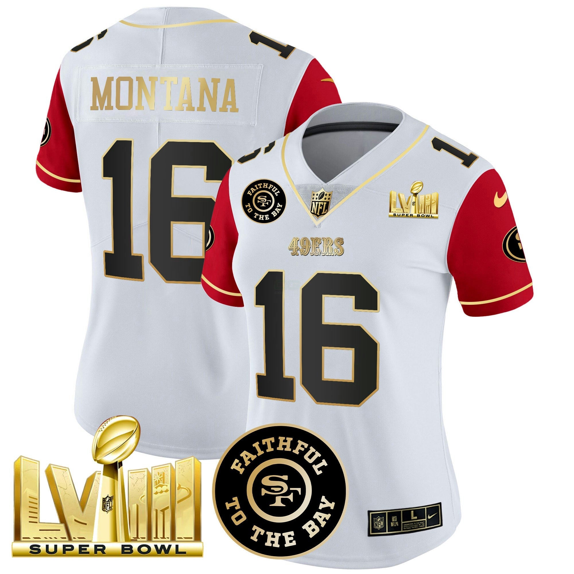 Camisa NFL Women’s Faithful & Super Bowl LVIII Dourada Patch Vapor Jersey V2