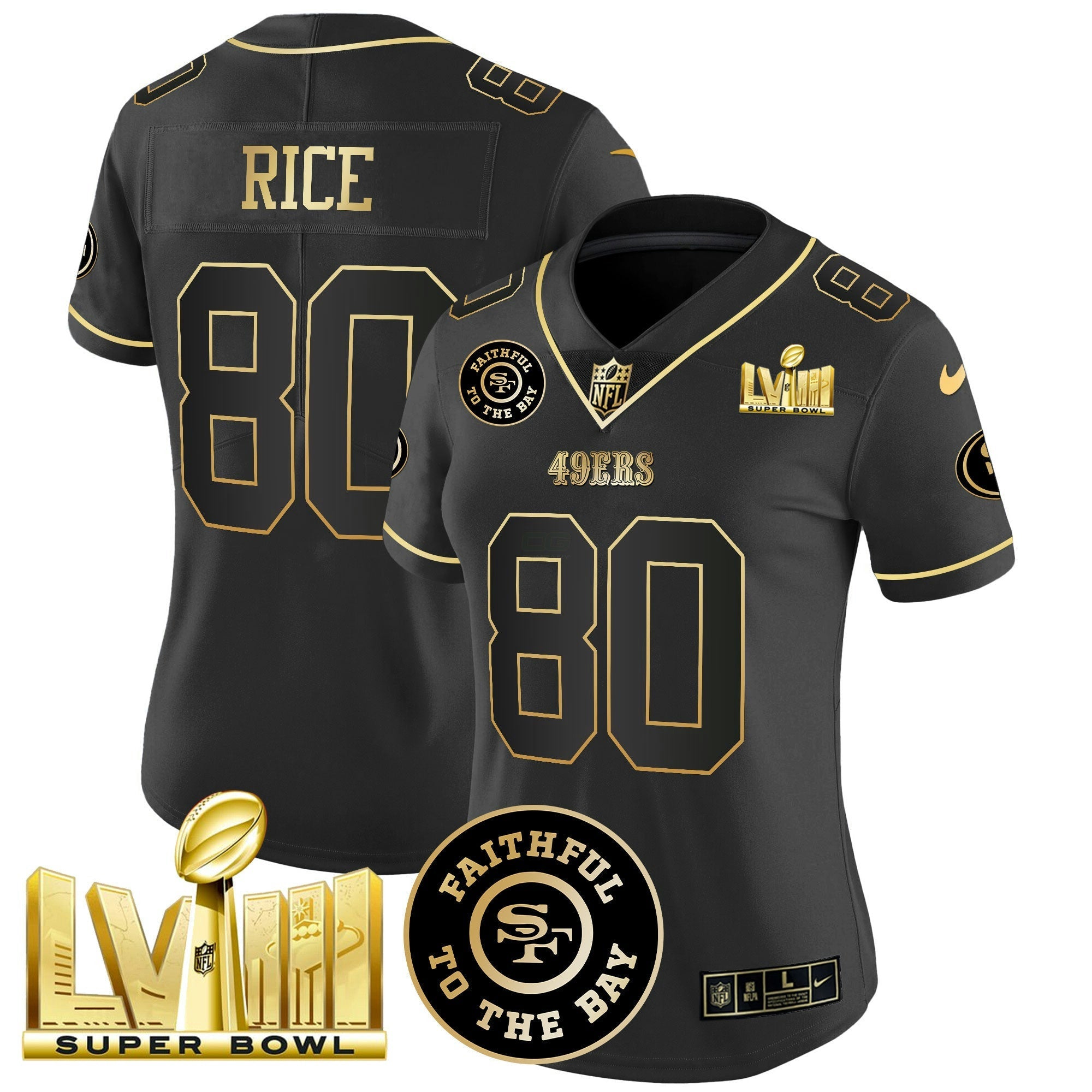 Camisa NFL Women’s Faithful & Super Bowl LVIII Dourada Patch Vapor Jersey V2