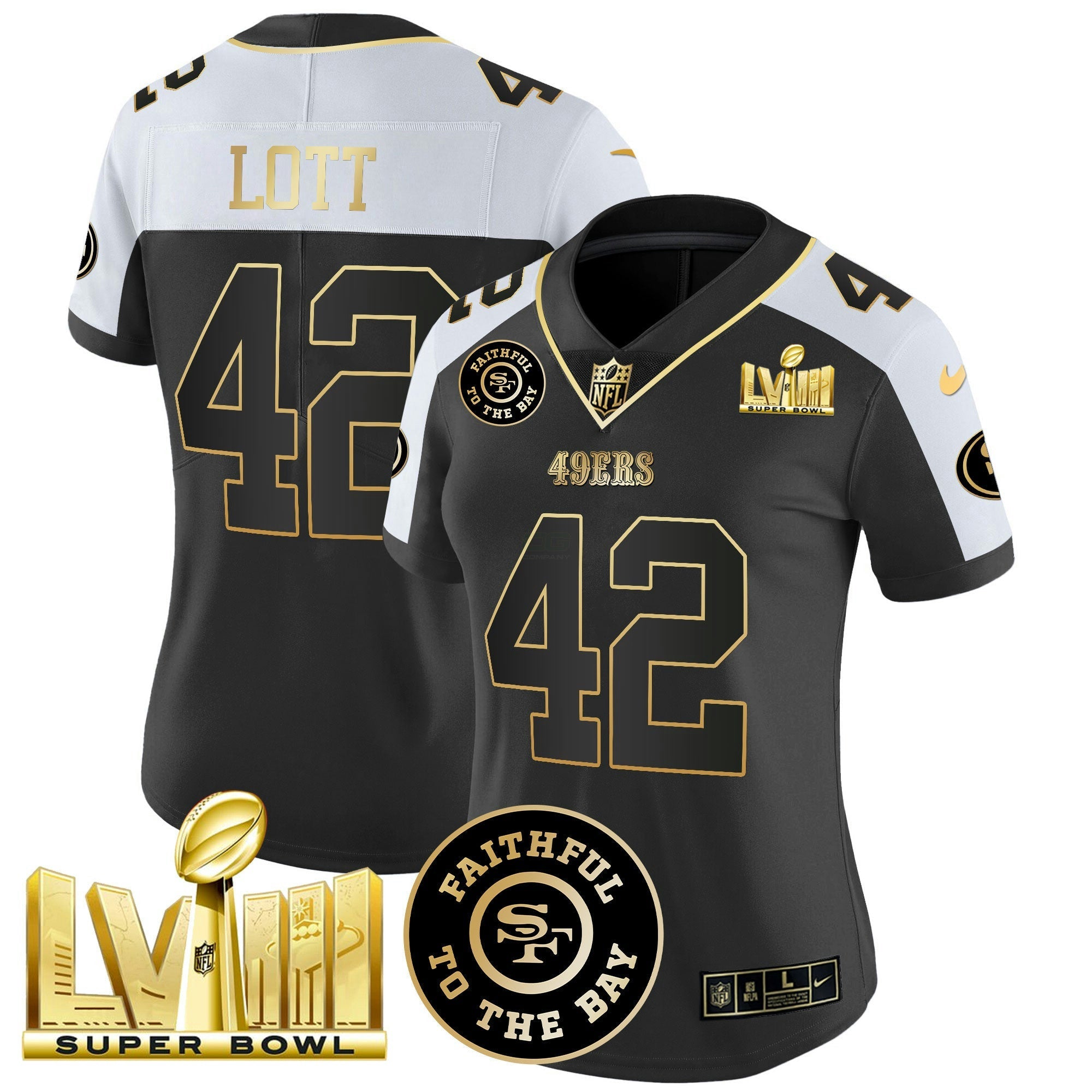 Camisa NFL Women’s Faithful & Super Bowl LVIII Dourada Patch Vapor Jersey V2