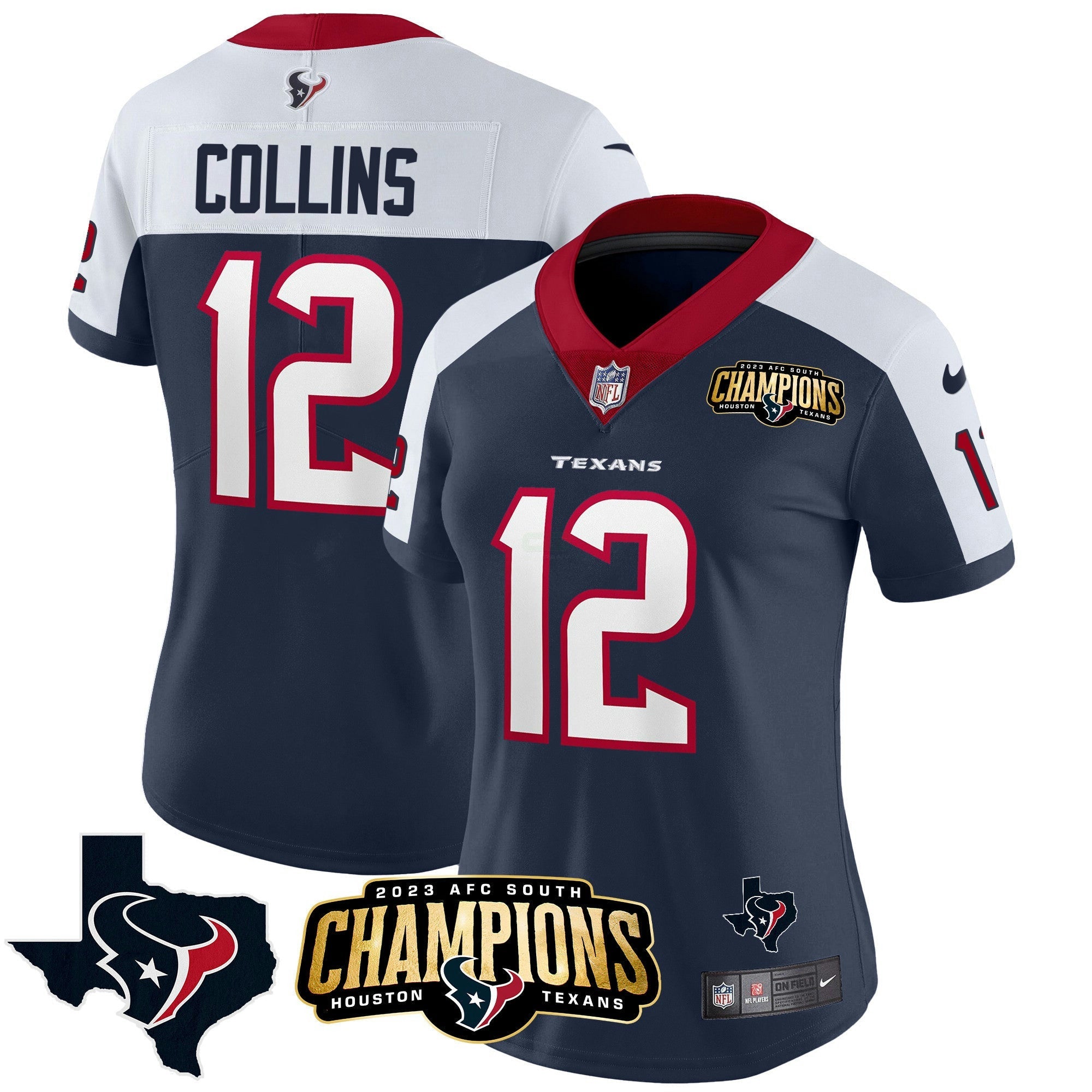 Camisa NFL Women’s Houston 2023 AFC South Champions Patch Vapor Jersey