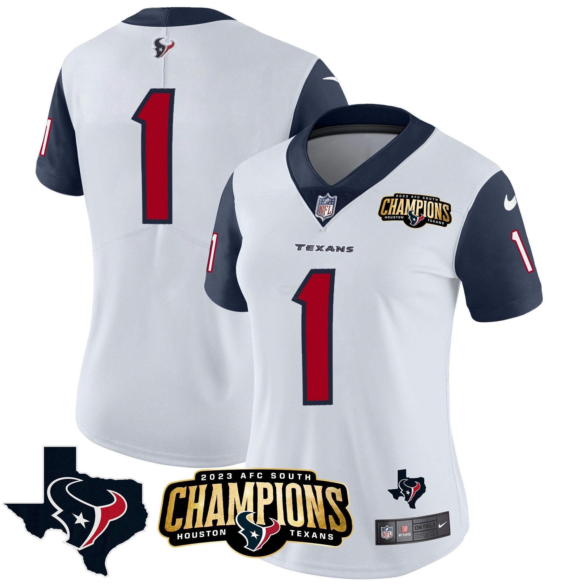 Camisa NFL Women’s Houston 2023 AFC South Champions Patch Vapor Jersey
