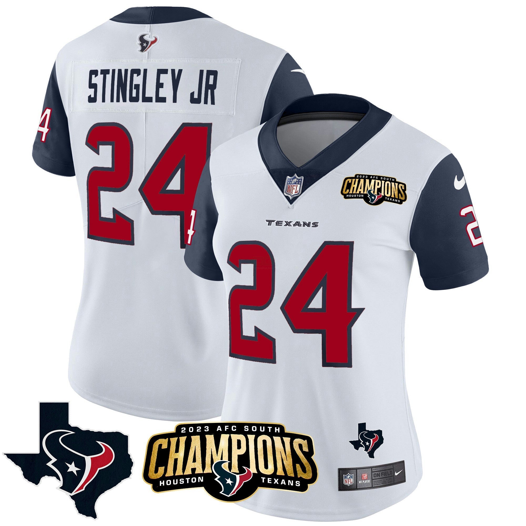 Camisa NFL Women’s Houston 2023 AFC South Champions Patch Vapor Jersey