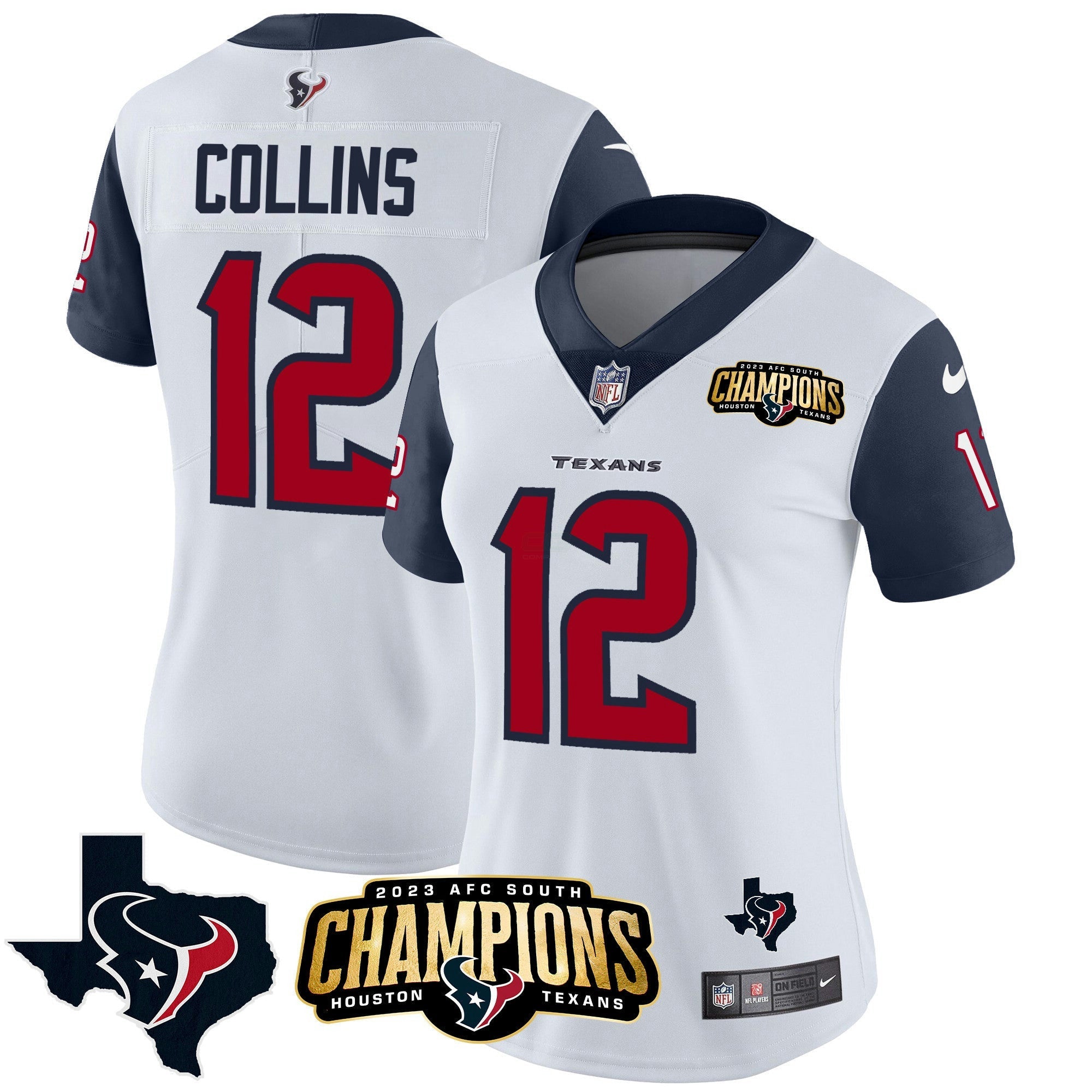 Camisa NFL Women’s Houston 2023 AFC South Champions Patch Vapor Jersey