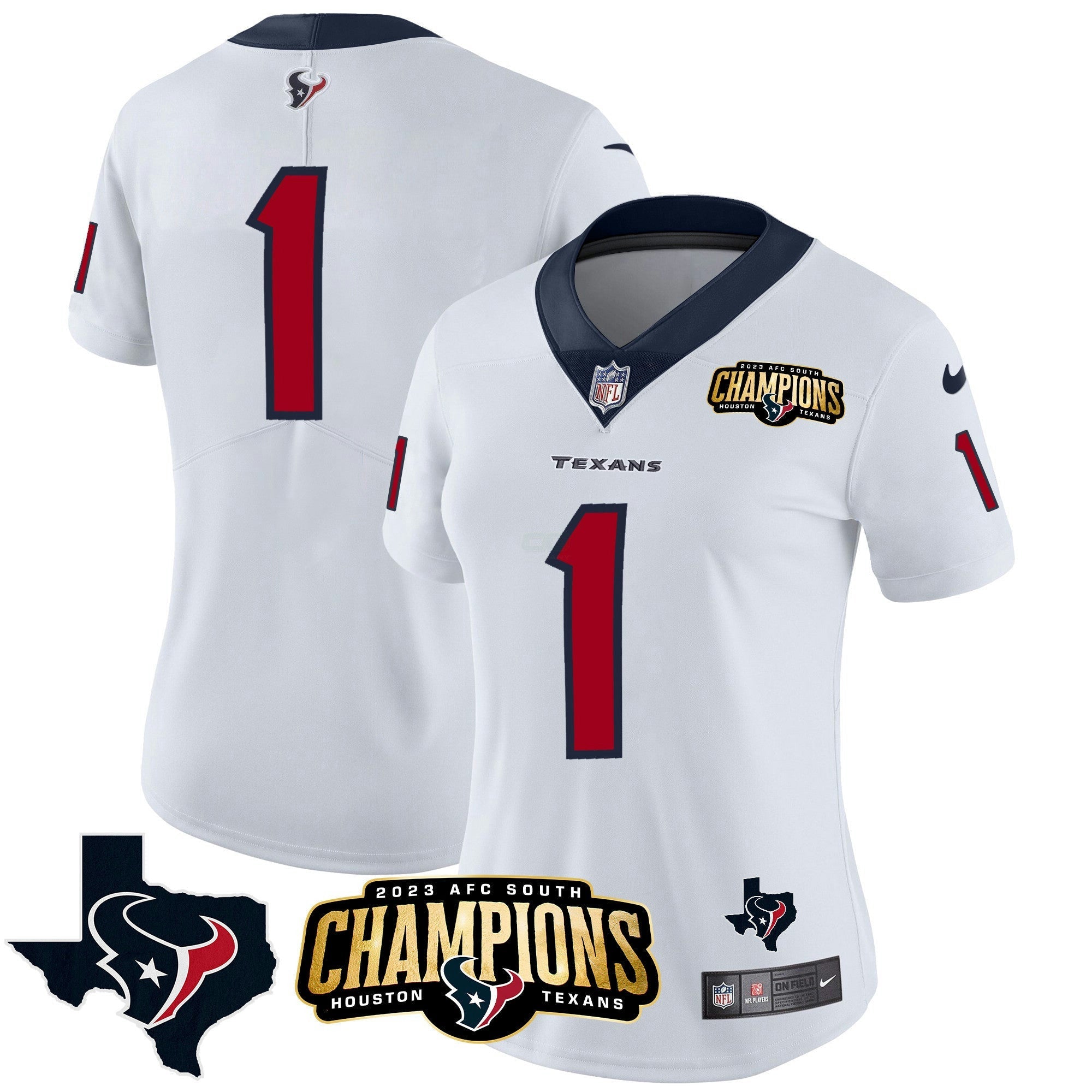 Camisa NFL Women’s Houston 2023 AFC South Champions Patch Vapor Jersey