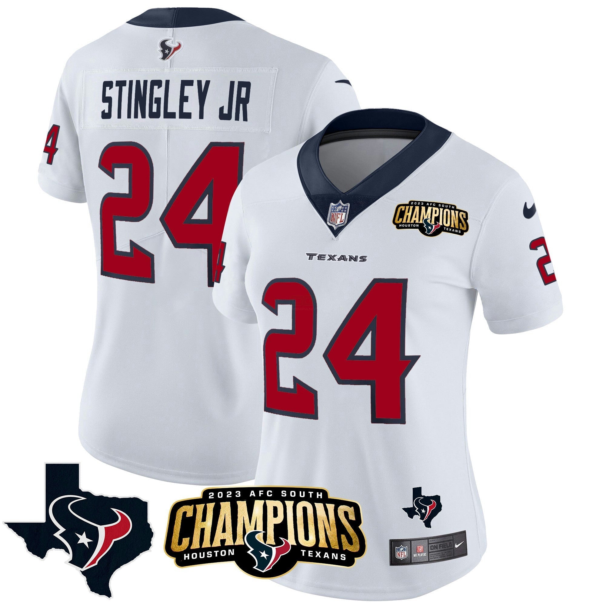 Camisa NFL Women’s Houston 2023 AFC South Champions Patch Vapor Jersey
