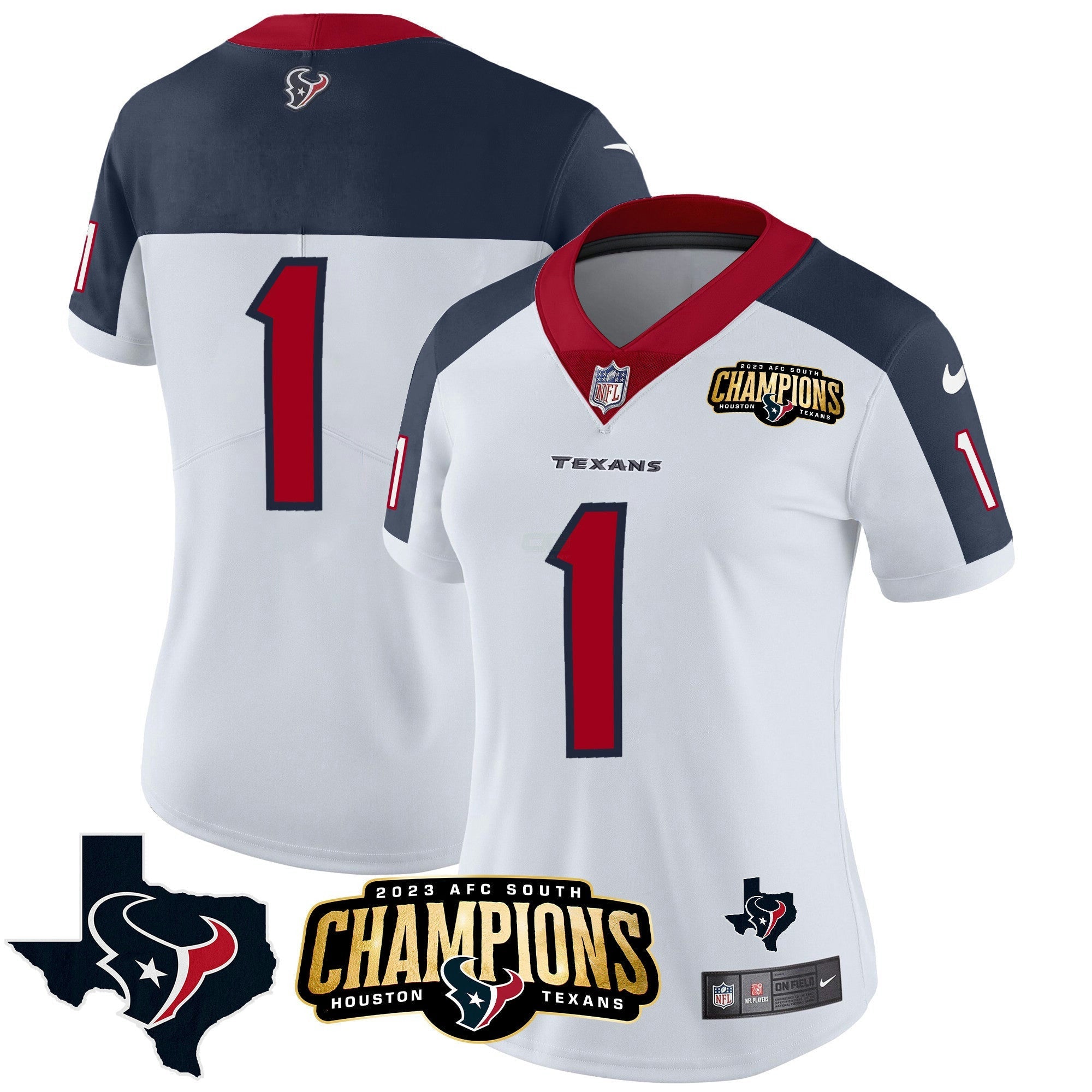 Camisa NFL Women’s Houston 2023 AFC South Champions Patch Vapor Jersey