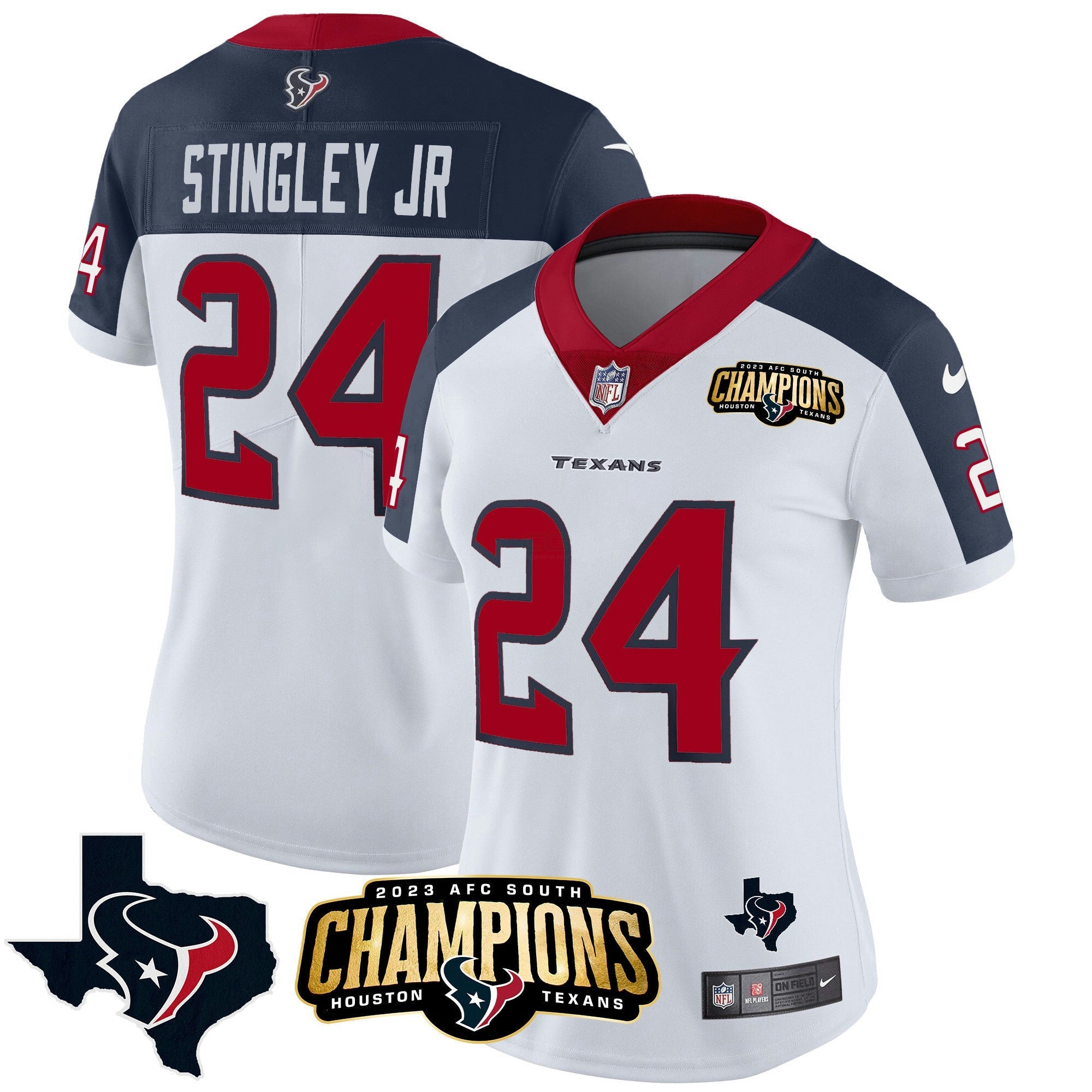 Camisa NFL Women’s Houston 2023 AFC South Champions Patch Vapor Jersey