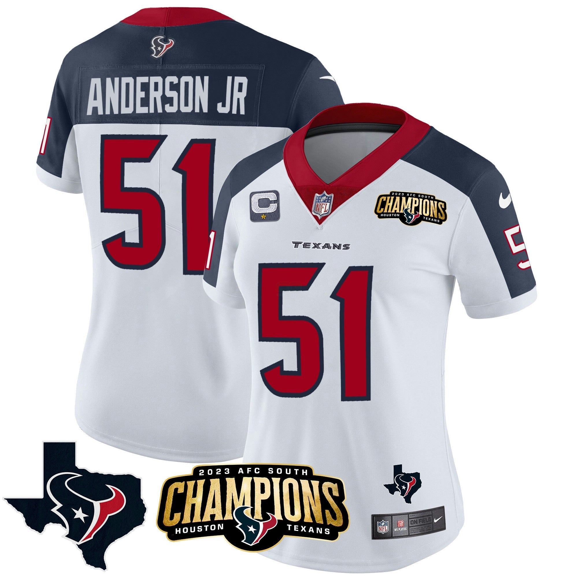 Camisa NFL Women’s Houston 2023 AFC South Champions Patch Vapor Jersey