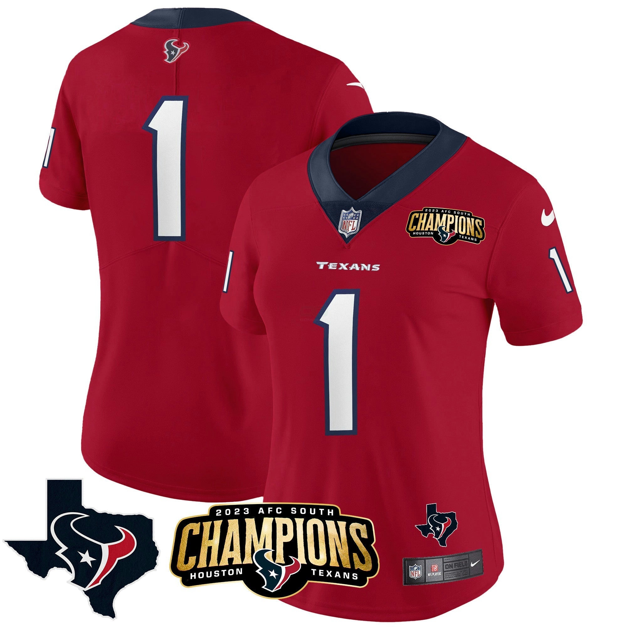Camisa NFL Women’s Houston 2023 AFC South Champions Patch Vapor Jersey