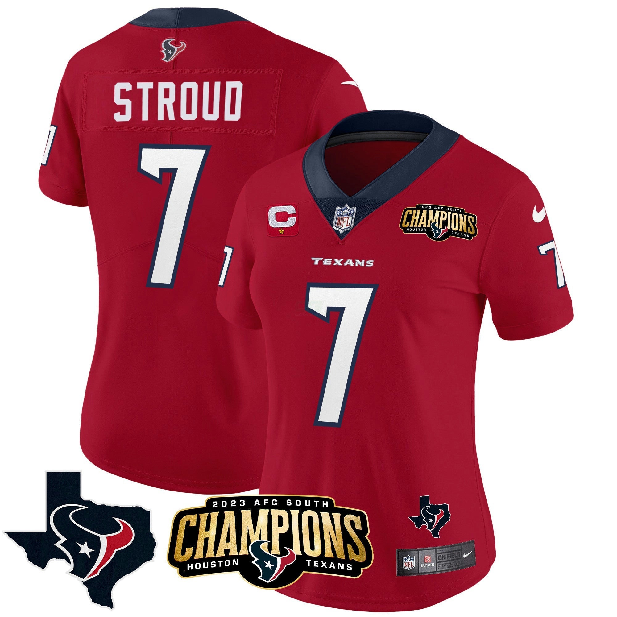 Camisa NFL Women’s Houston 2023 AFC South Champions Patch Vapor Jersey
