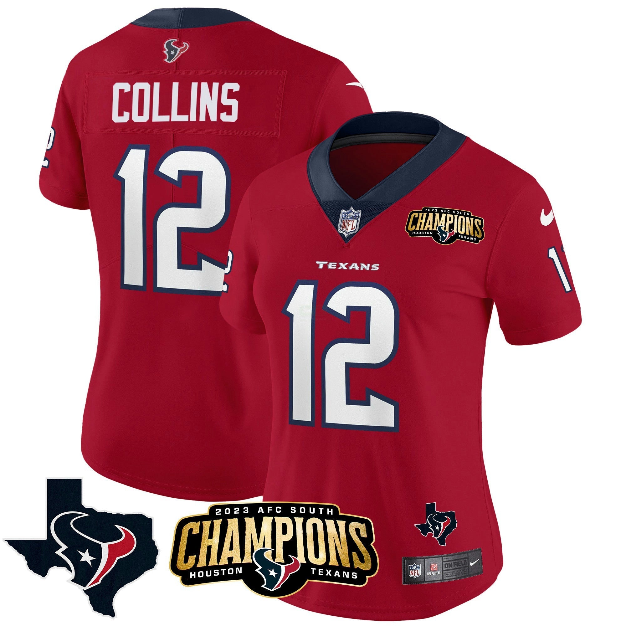 Camisa NFL Women’s Houston 2023 AFC South Champions Patch Vapor Jersey