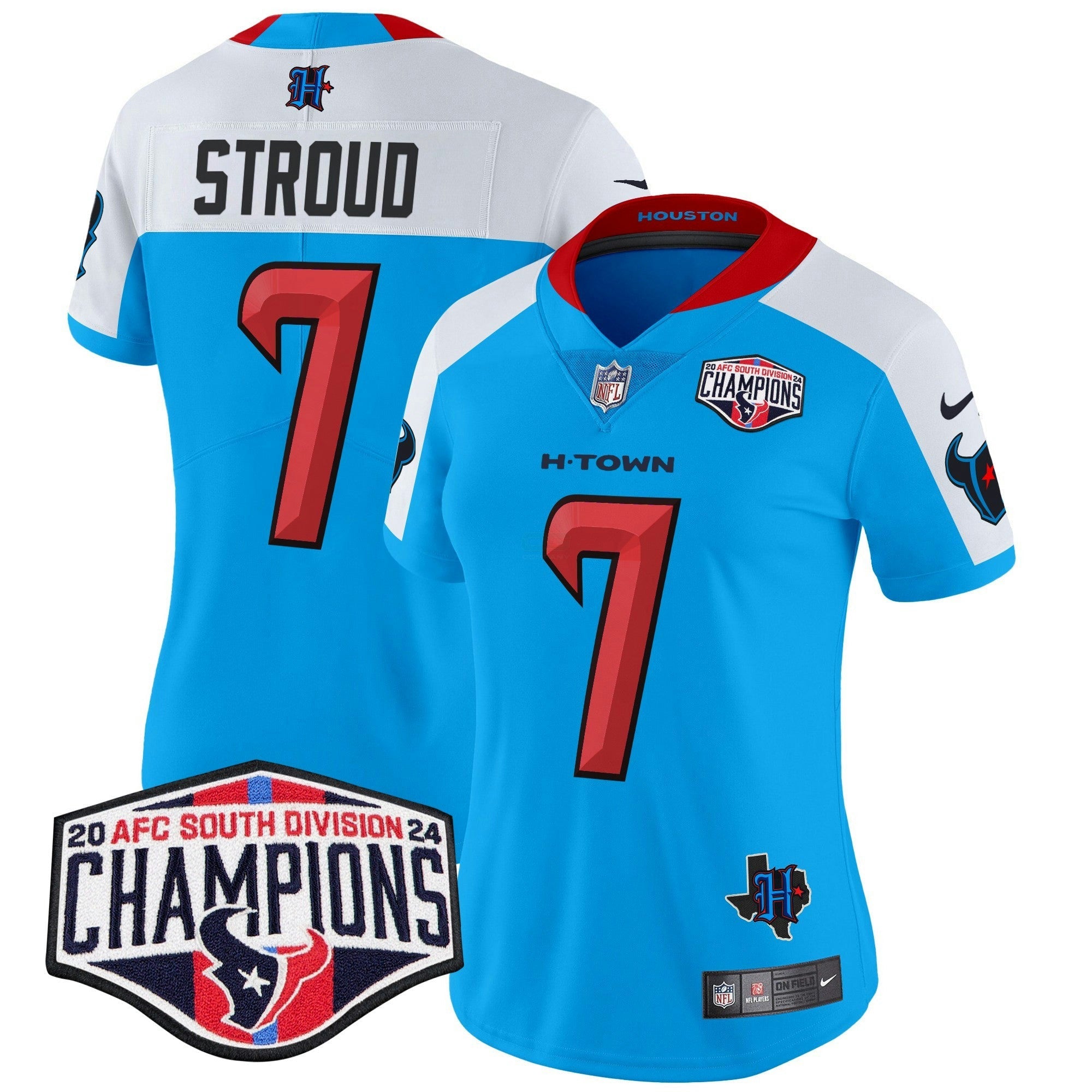 Camisa NFL Women’s Houston 2024 AFC South Division Champions Patch Vapor Limited Jersey