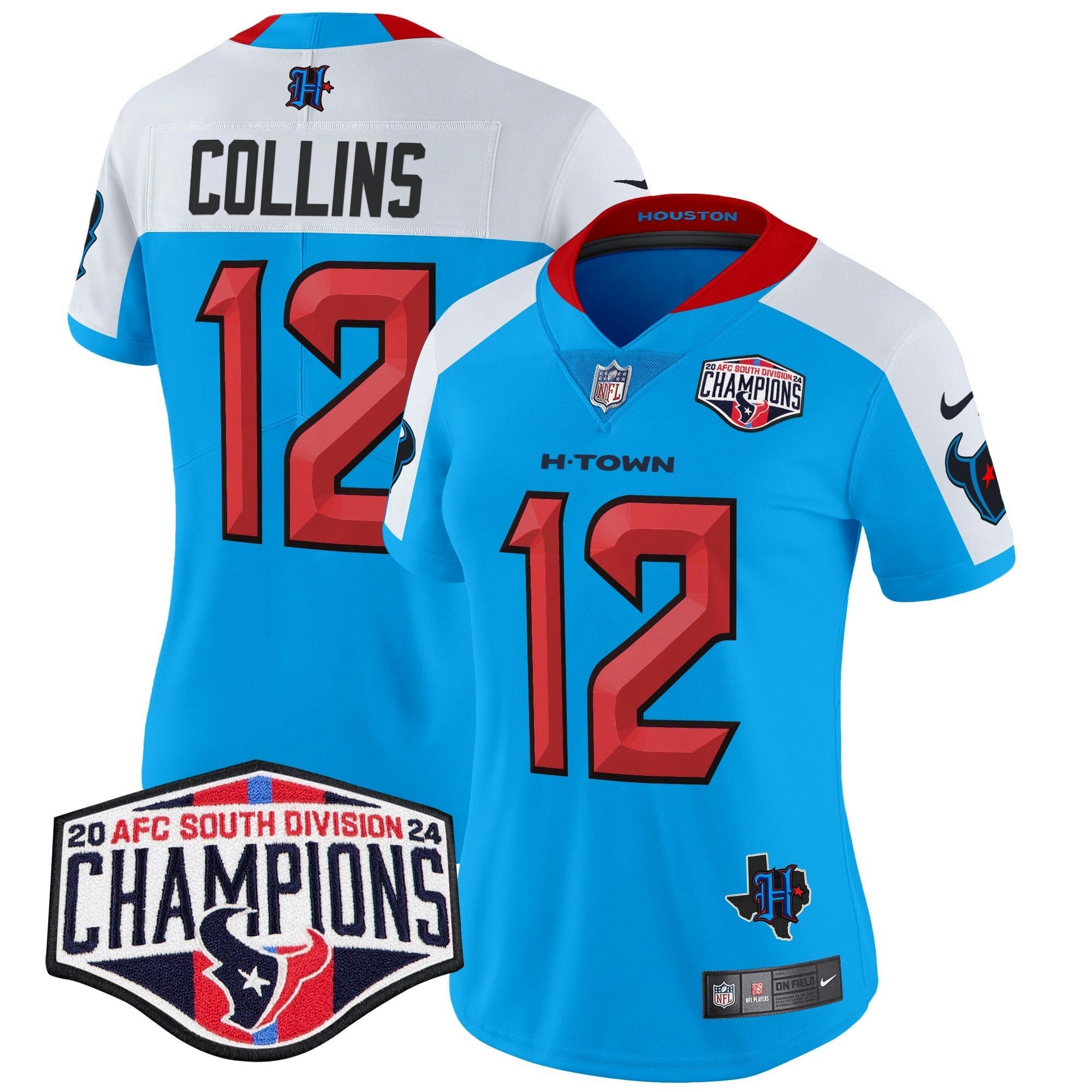 Camisa NFL Women’s Houston 2024 AFC South Division Champions Patch Vapor Limited Jersey