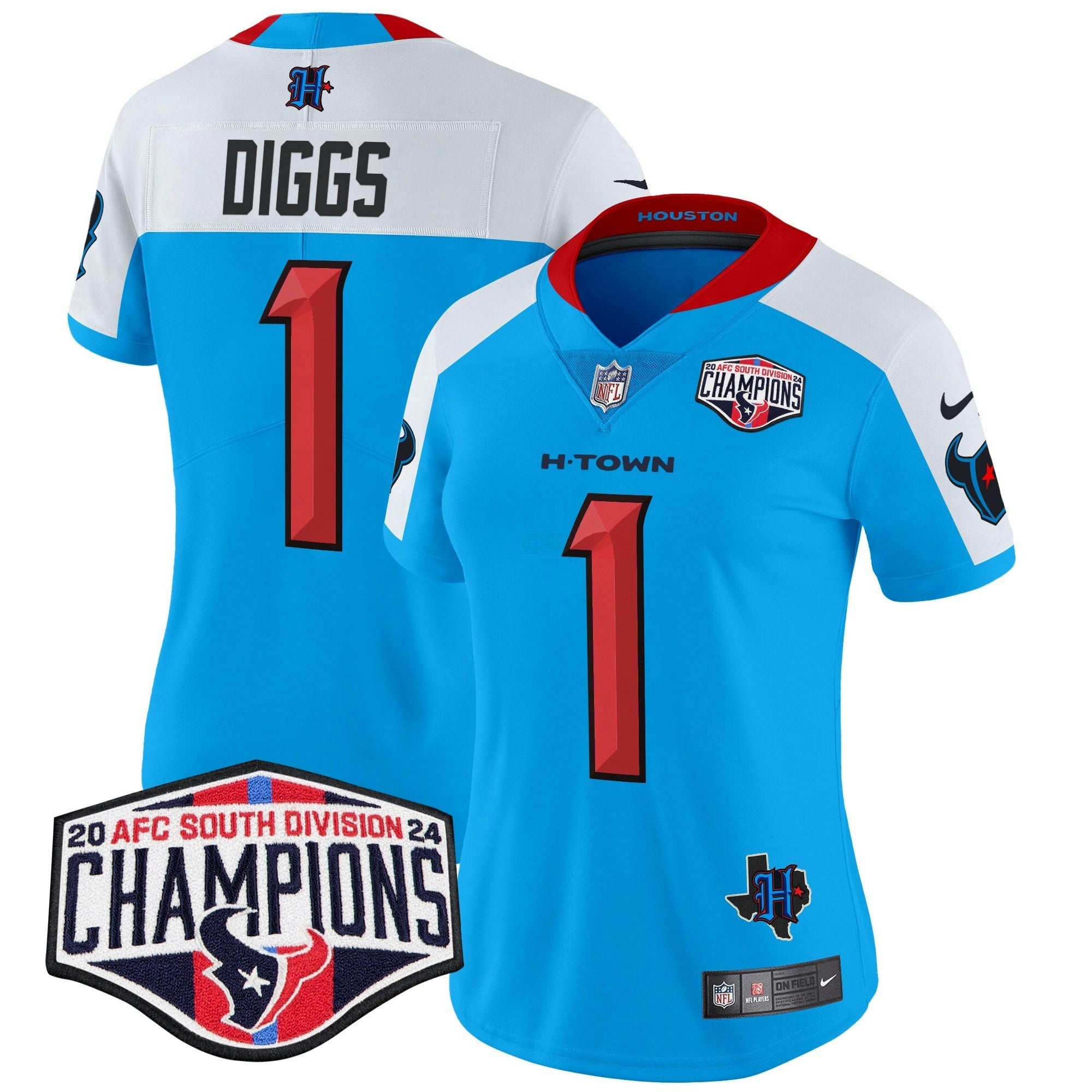 Camisa NFL Women’s Houston 2024 AFC South Division Champions Patch Vapor Limited Jersey