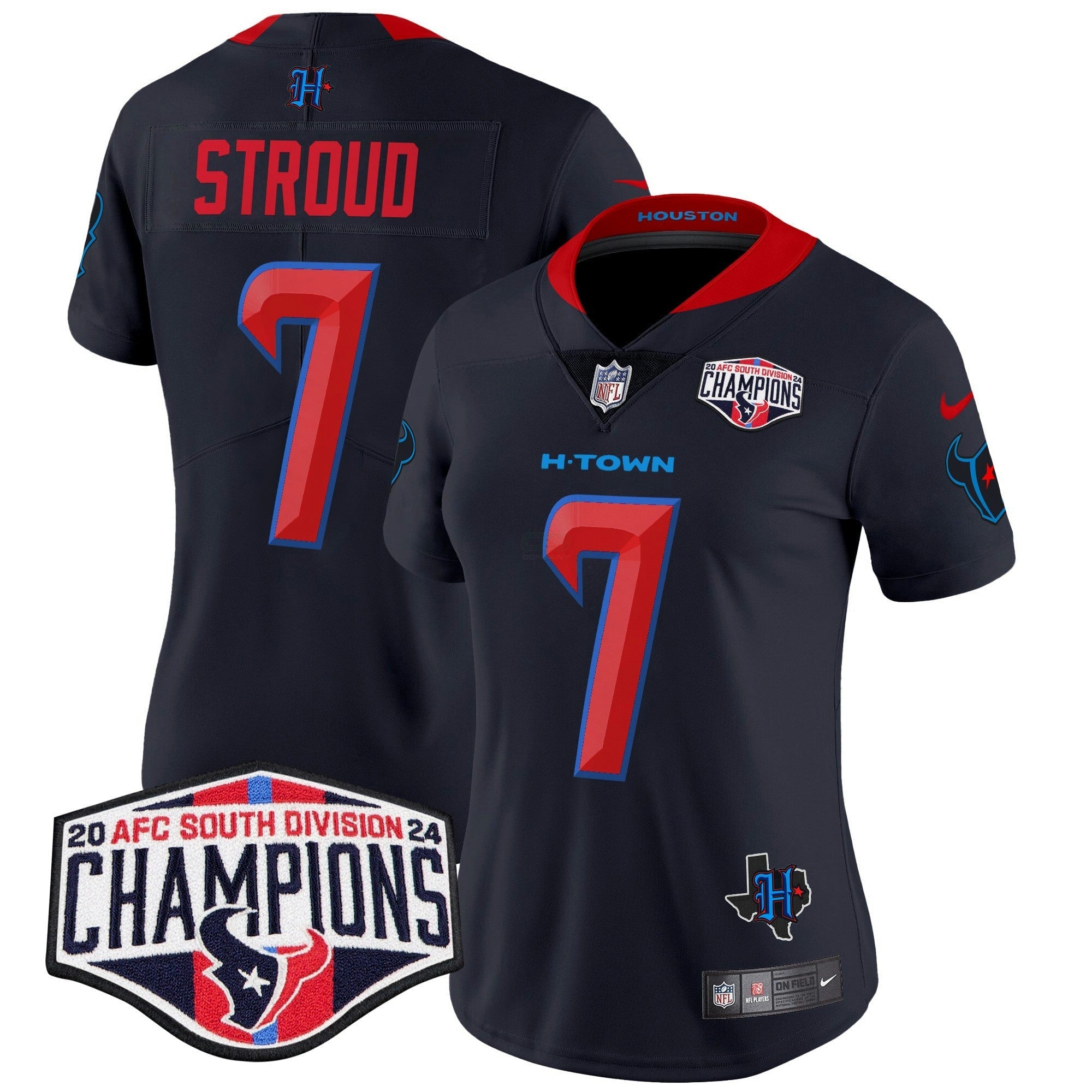 Camisa NFL Women’s Houston 2024 AFC South Division Champions Patch Vapor Limited Jersey