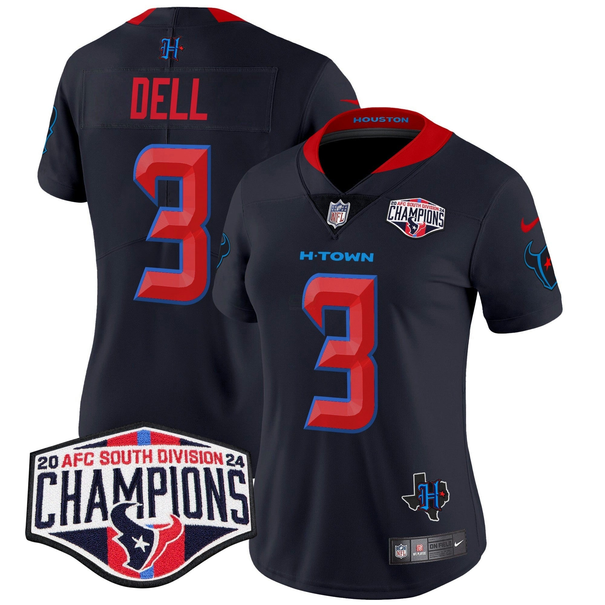 Camisa NFL Women’s Houston 2024 AFC South Division Champions Patch Vapor Limited Jersey