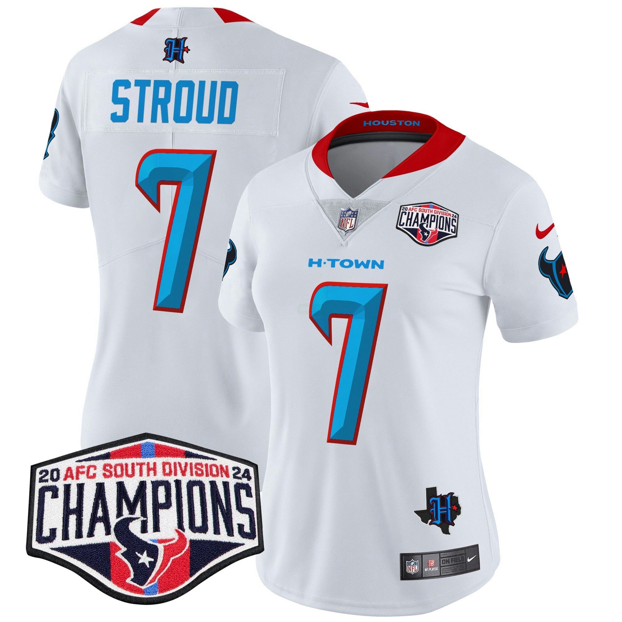 Camisa NFL Women’s Houston 2024 AFC South Division Champions Patch Vapor Limited Jersey